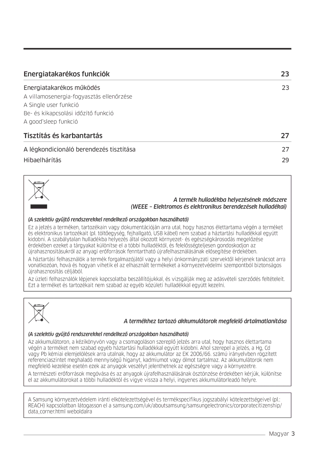 Samsung AR24MSPDBWKNEU, AR18MSPDBWKNEU manual Energiatakarékos funkciók 