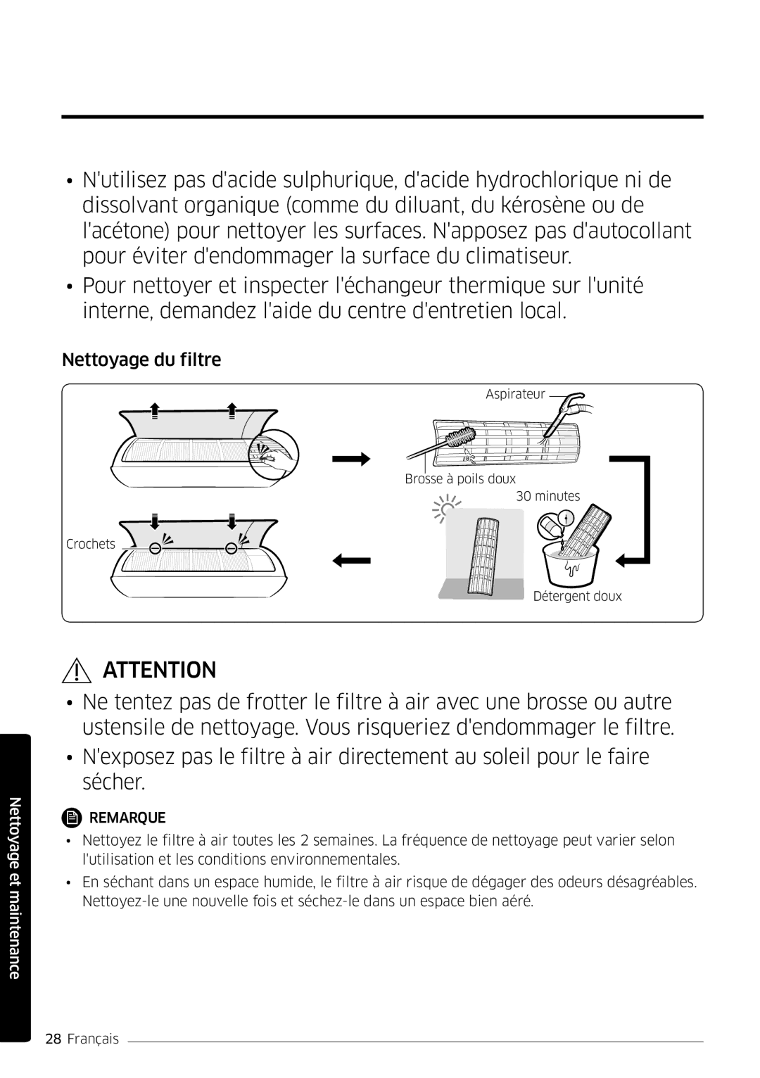 Samsung AR18MSWNAWKNEU, AR24MSWNAWKNEU, AR18MSWSAWKNEU, AR24MSWSAWKNEU manual Nettoyage du filtre 