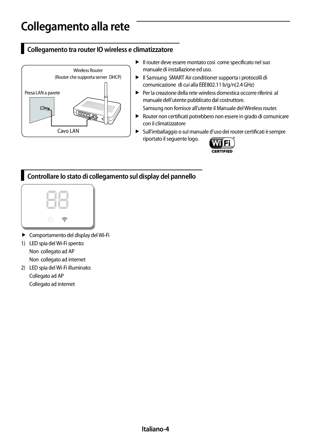 Samsung AR07MSWSAURNEU Collegamento alla rete, Collegamento tra router IO wireless e climatizzatore, Italiano-4, Cavo LAN 