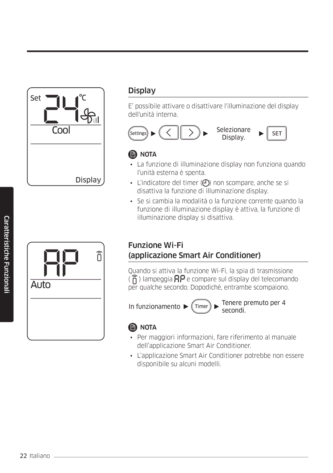 Samsung AR18MSWSAWKNEU, AR24MSWNAWKNEU, AR18MSWNAWKNEU manual Display, Funzione Wi-Fi Applicazione Smart Air Conditioner 