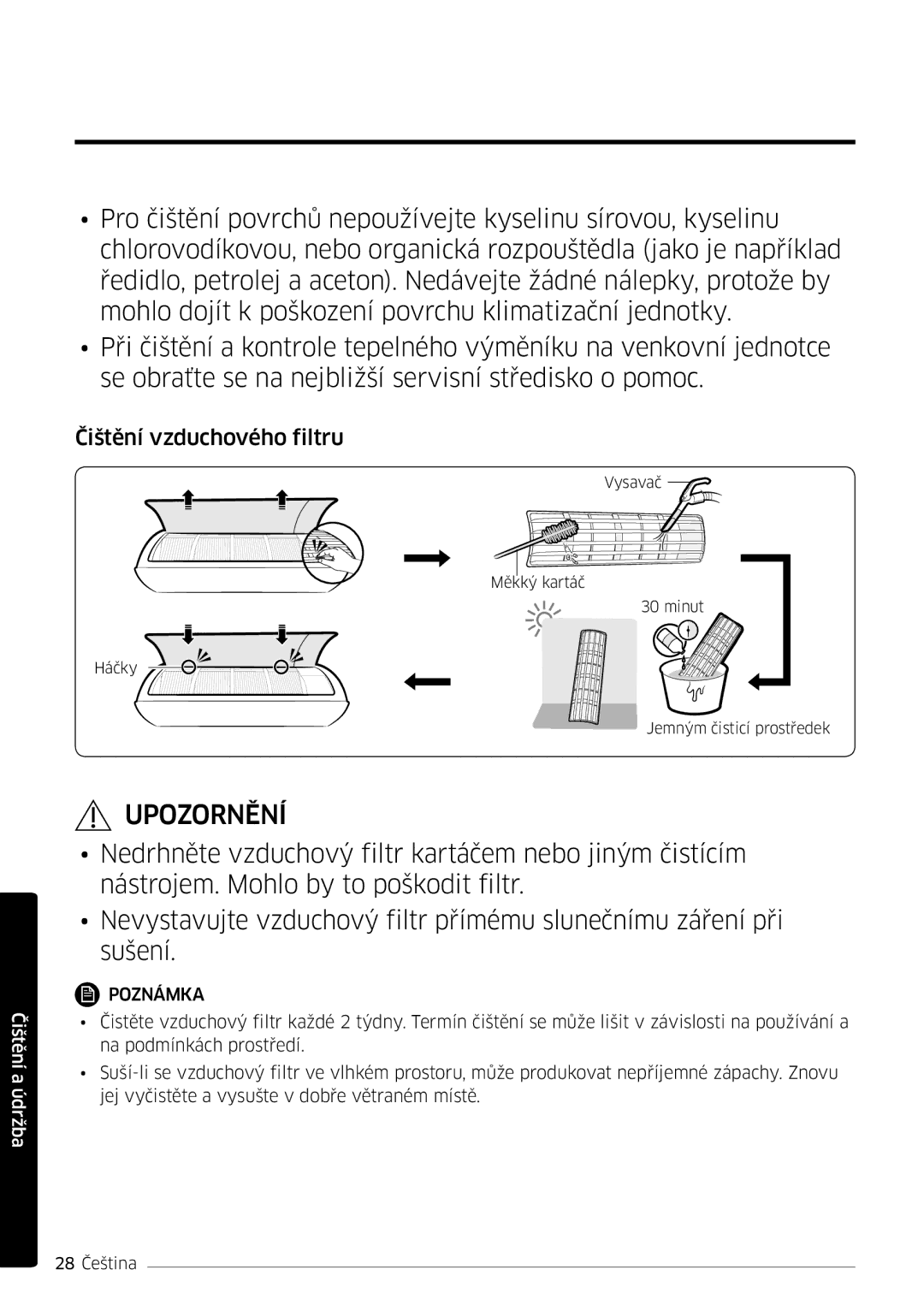 Samsung AR18MSWNAWKNEU, AR24MSWNAWKNEU, AR18MSWSAWKNEU, AR24MSWSAWKNEU, AR07MSWSAURNEU manual Čištění vzduchového filtru 