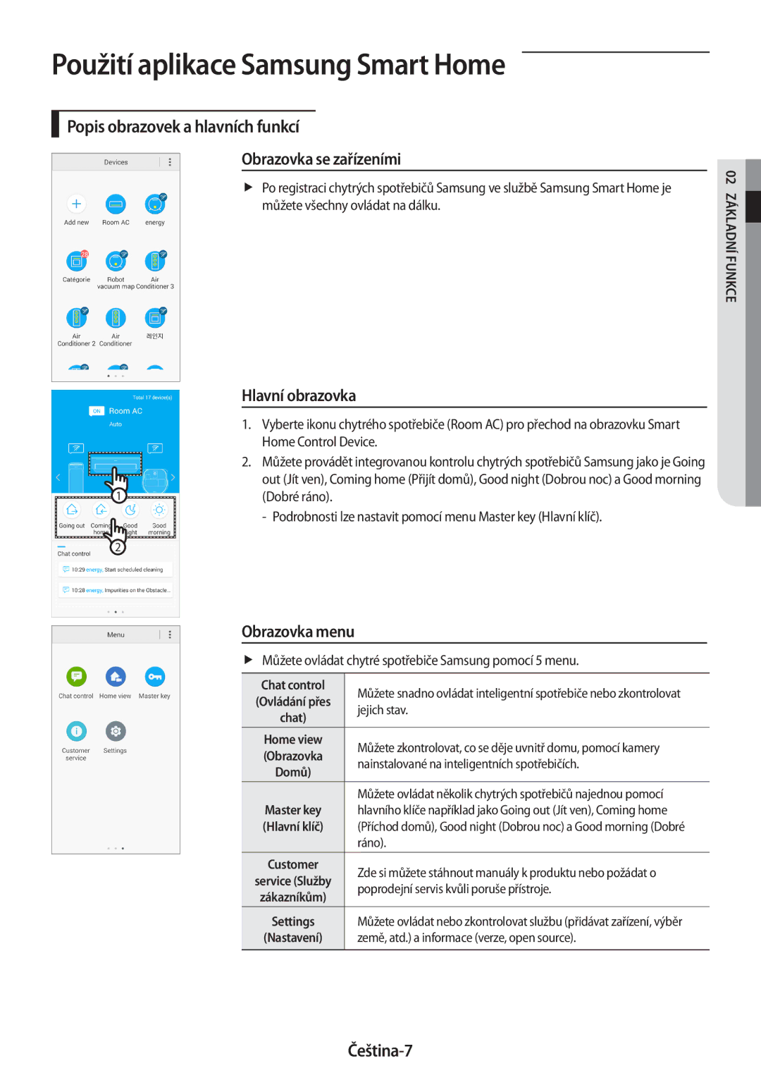 Samsung AR09MSWSAURNEU Použití aplikace Samsung Smart Home, Popis obrazovek a hlavních funkcí Obrazovka se zařízeními 