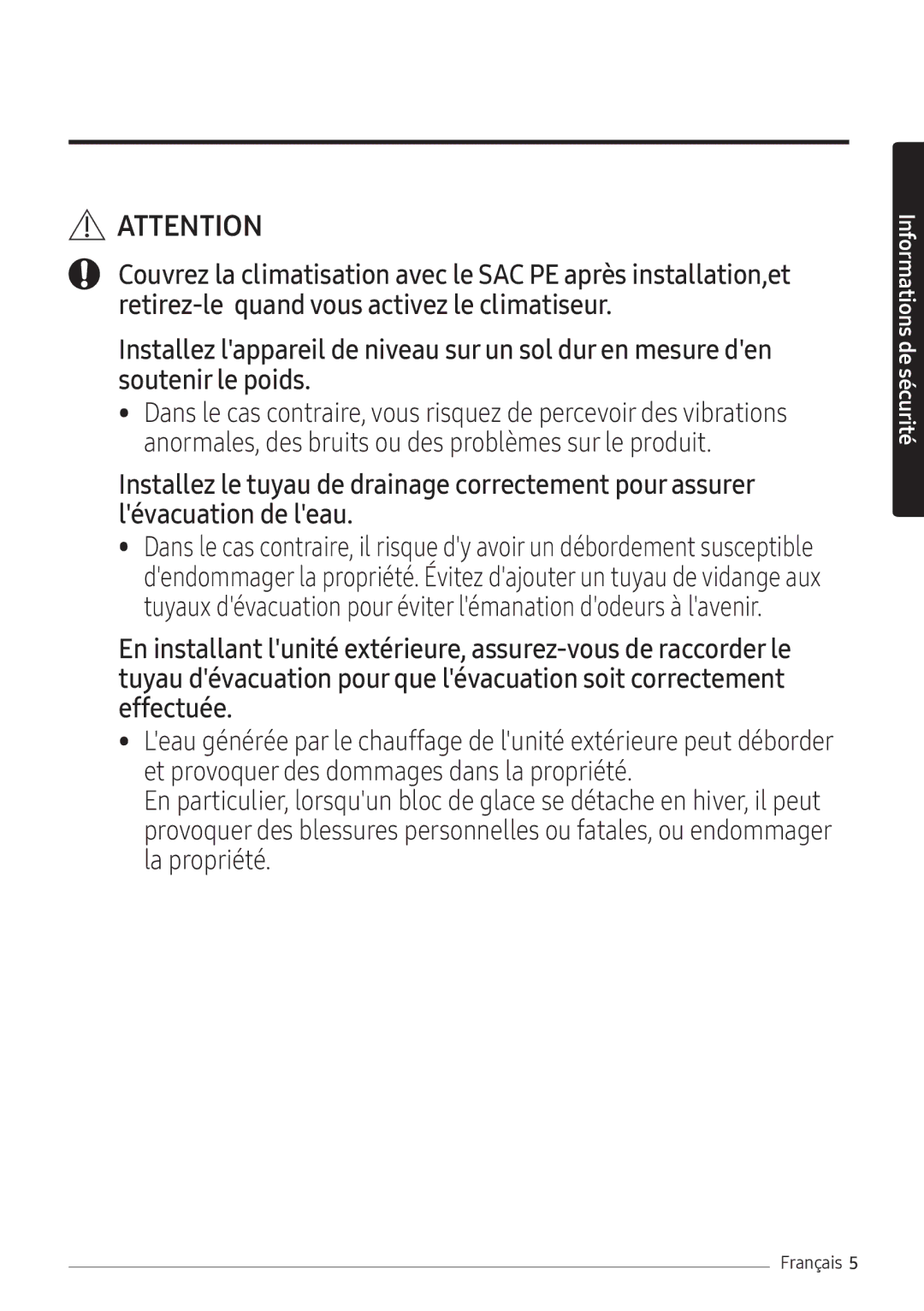 Samsung AR18NSFHBWKNEU, AR24NSFHBWKNEU manual Informations de sécurité 