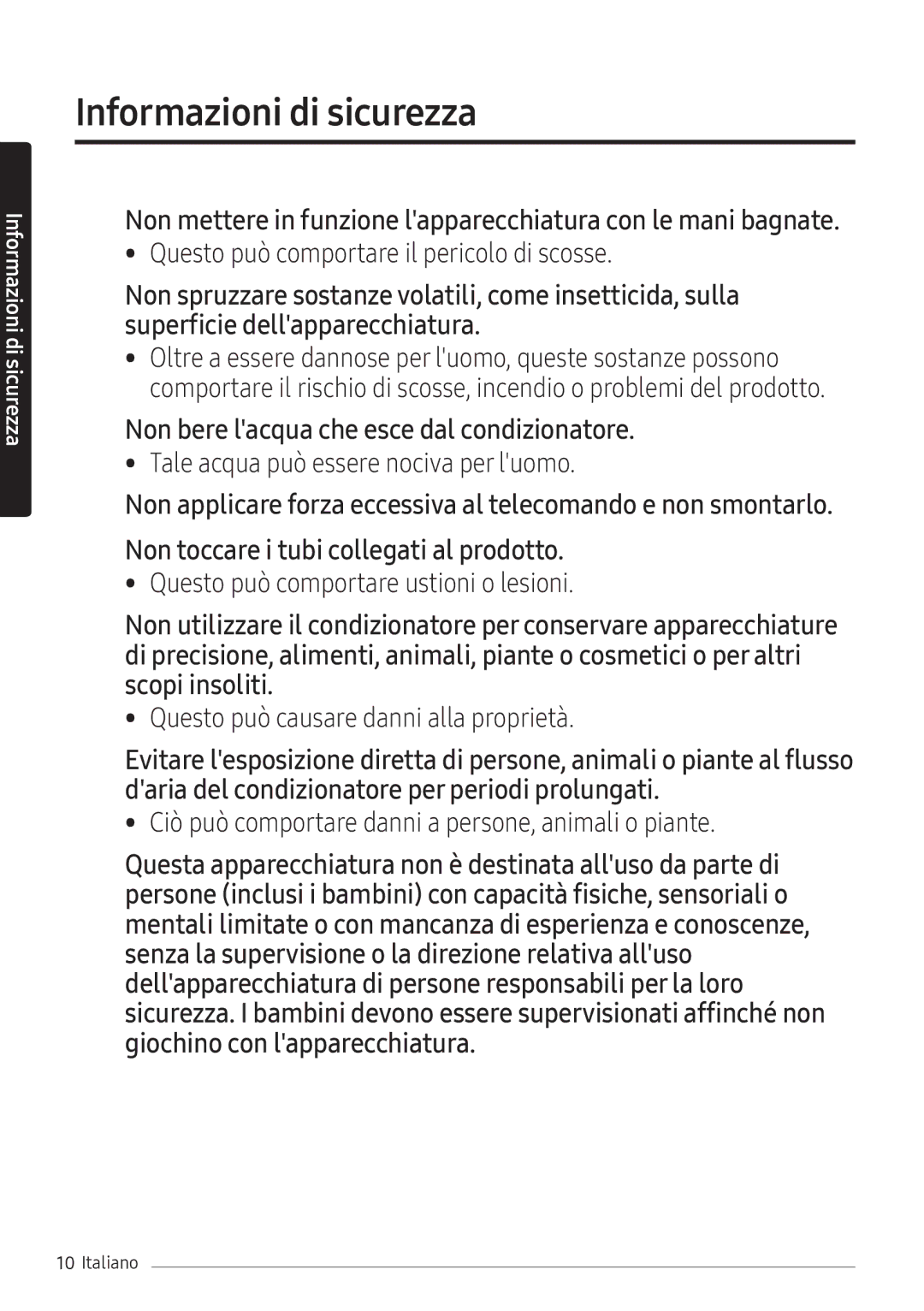 Samsung AR24NSFHBWKNEU, AR18NSFHBWKNEU manual Non bere lacqua che esce dal condizionatore 