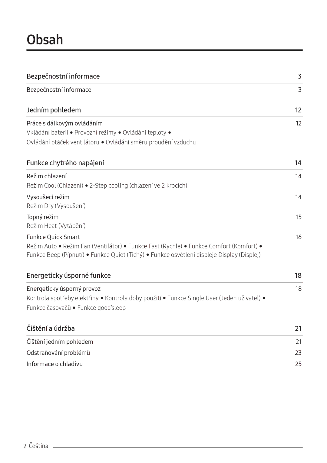 Samsung AR24NSFHBWKNEU, AR18NSFHBWKNEU manual Obsah﻿, Bezpečnostní informace 