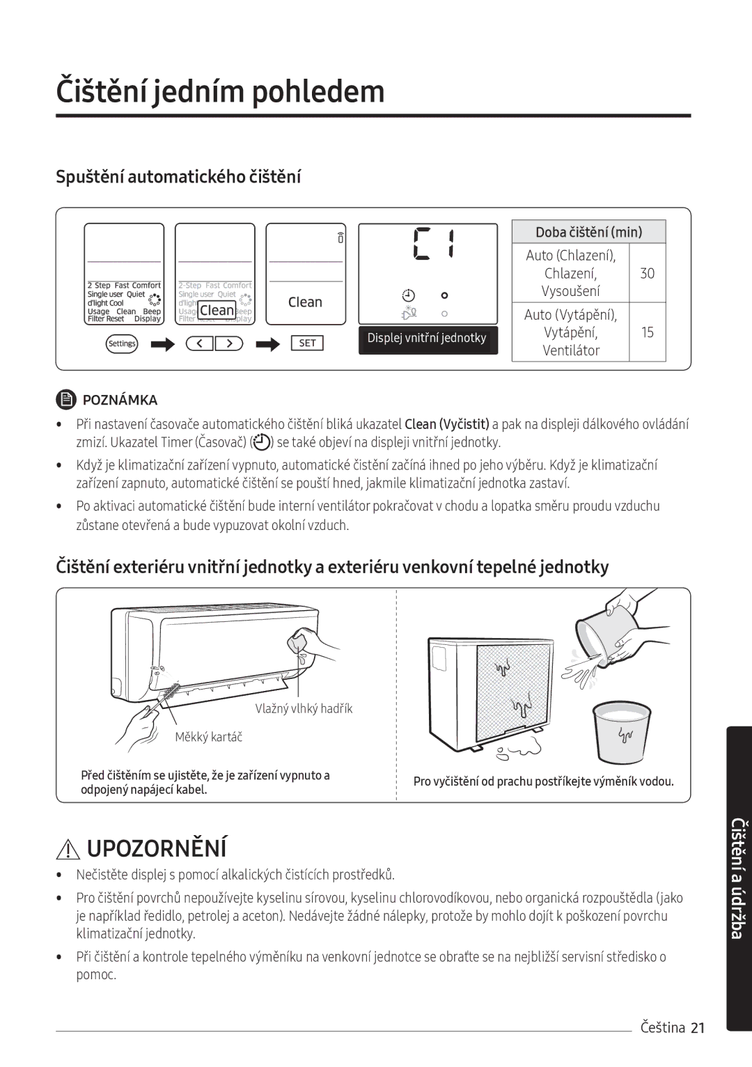 Samsung AR18NSFHBWKNEU, AR24NSFHBWKNEU manual Čištění jedním pohledem, Spuštění automatického čištění 