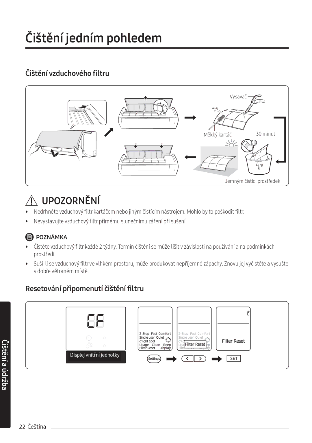 Samsung AR24NSFHBWKNEU, AR18NSFHBWKNEU manual 22 Čeština 