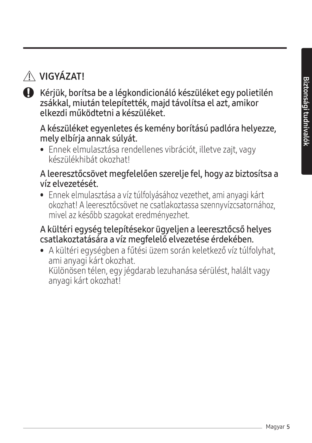 Samsung AR18NSFHBWKNEU, AR24NSFHBWKNEU manual Vigyázat 