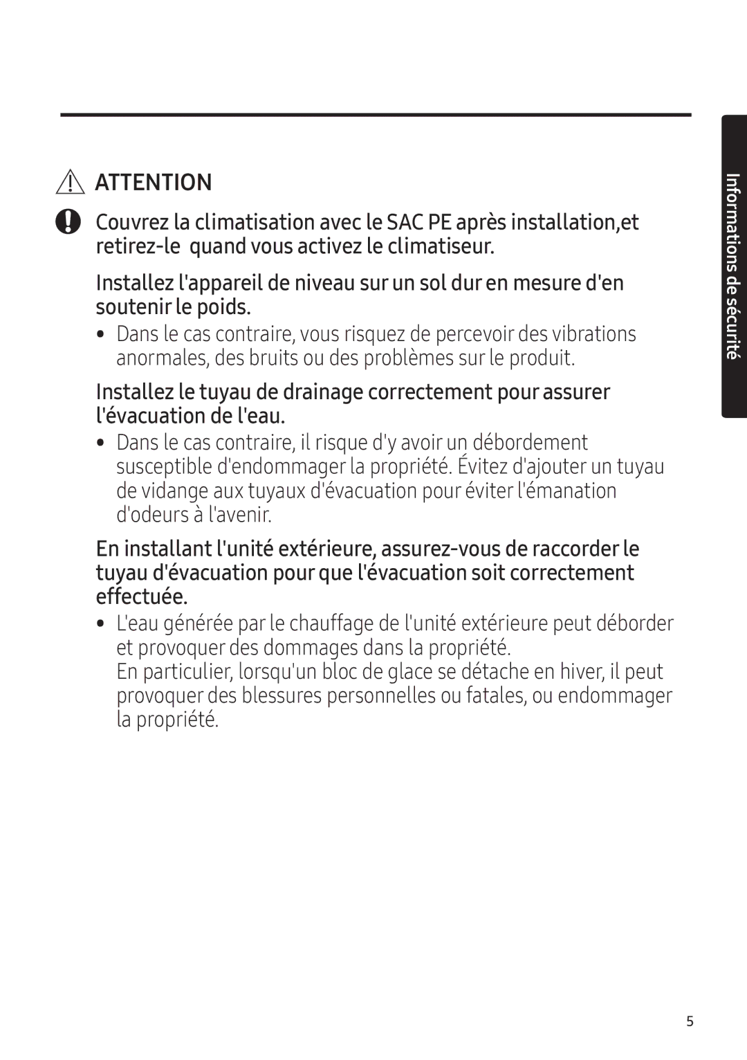 Samsung AR24NSFPEWQNEU, AR18NSFPEWQNEU manual Informations de sécurité 