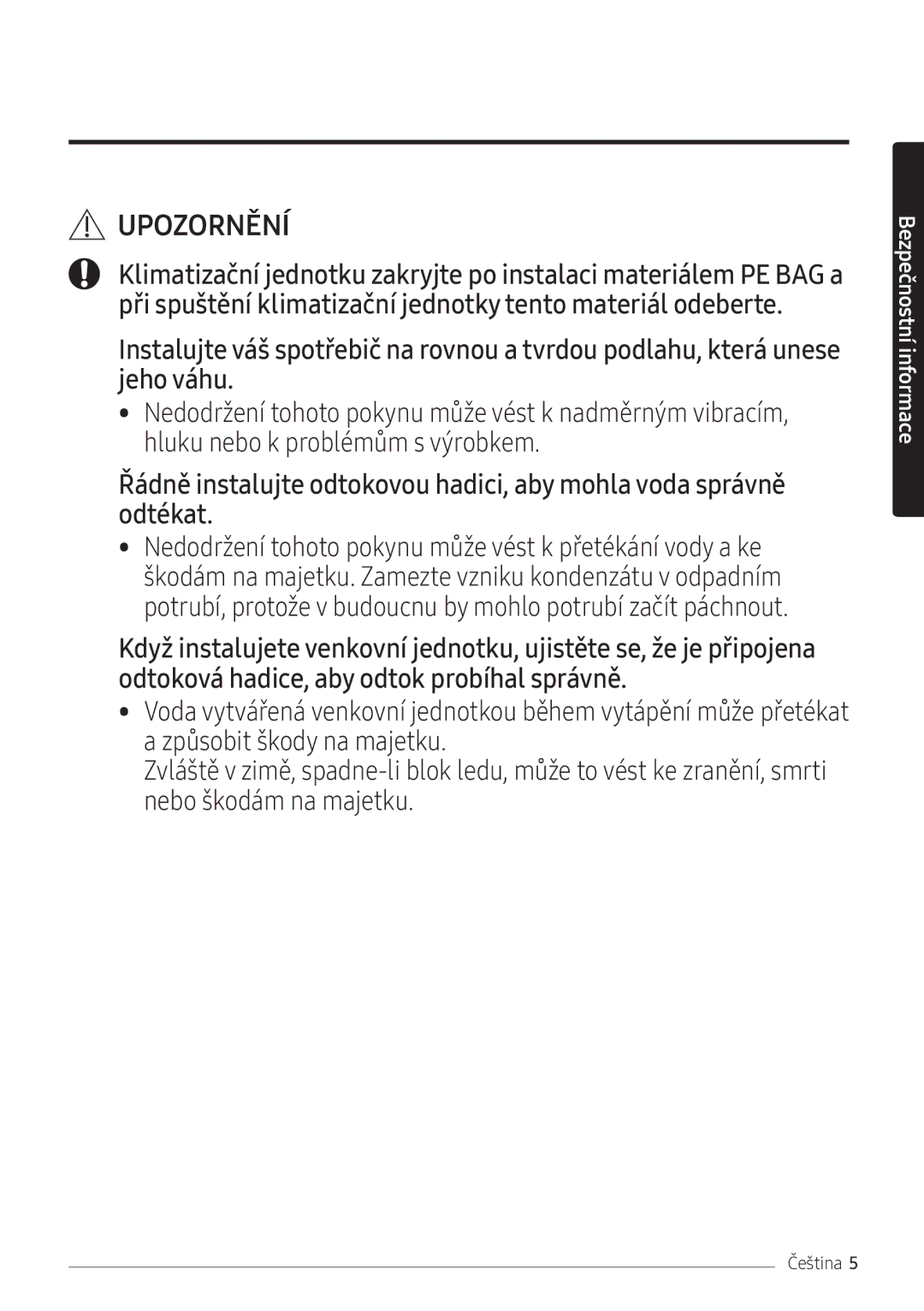 Samsung AR24NSFPEWQNEU, AR18NSFPEWQNEU manual Upozornění 