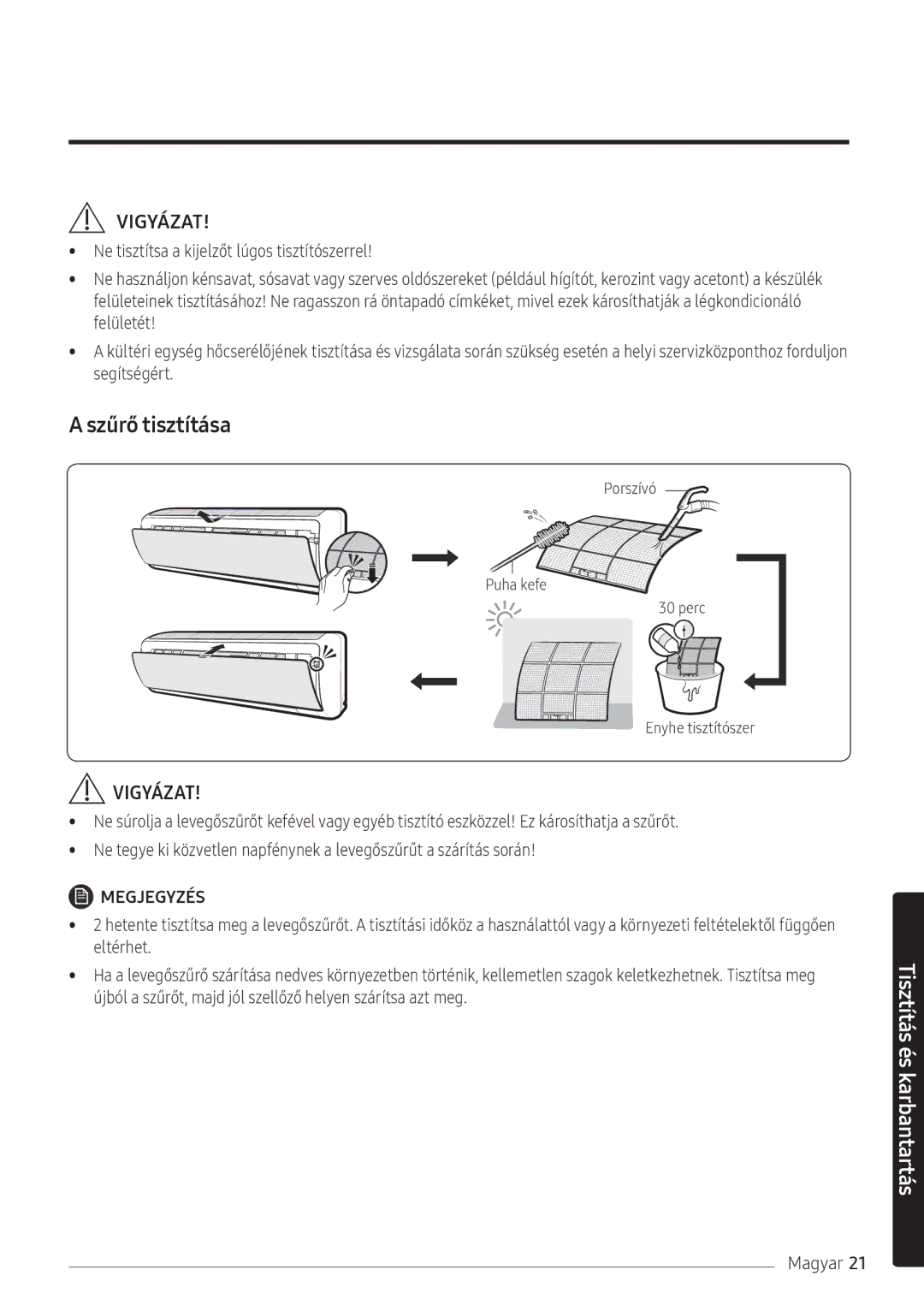 Samsung AR24NSFPEWQNEU, AR18NSFPEWQNEU manual Szűrő tisztítása 