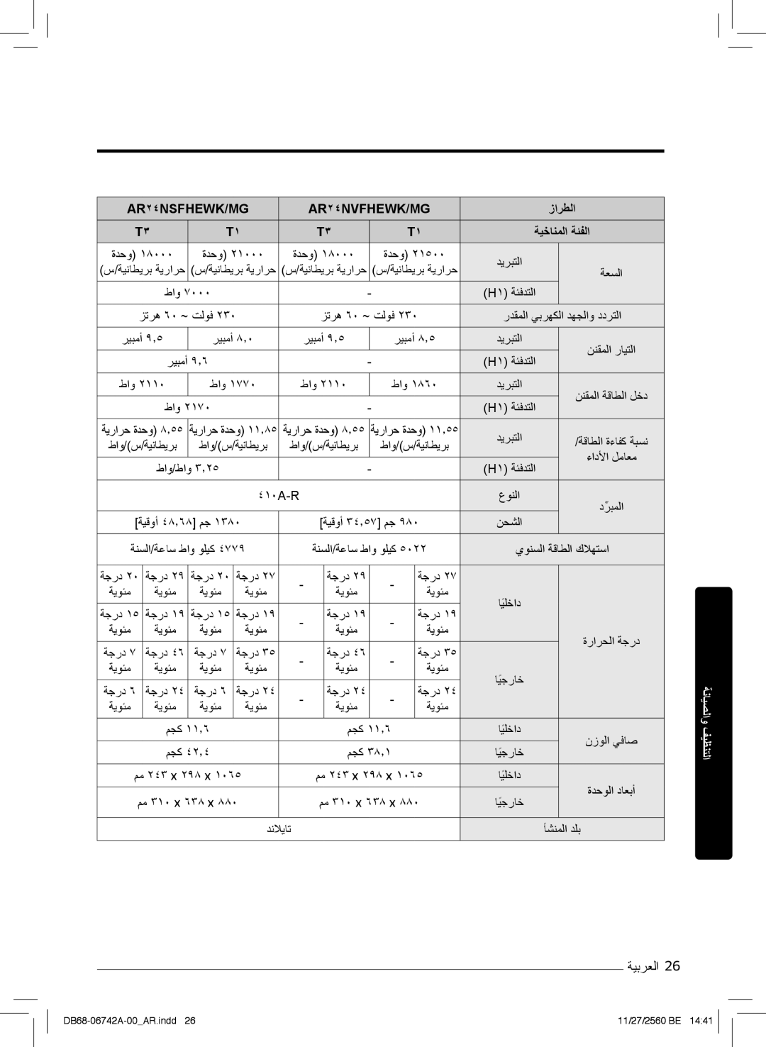 Samsung AR18NVFHEWKXMG, AR24NVFHEWKXMG, AR24NSFHEWKNMG manual زارطﻟا, ﺔﯾﻗوأ ٤۸٫٦۸ مﺟ ﺔﯾﻗوأ ۳٤٫٥۷ مﺟ نﺣﺷﻟا 