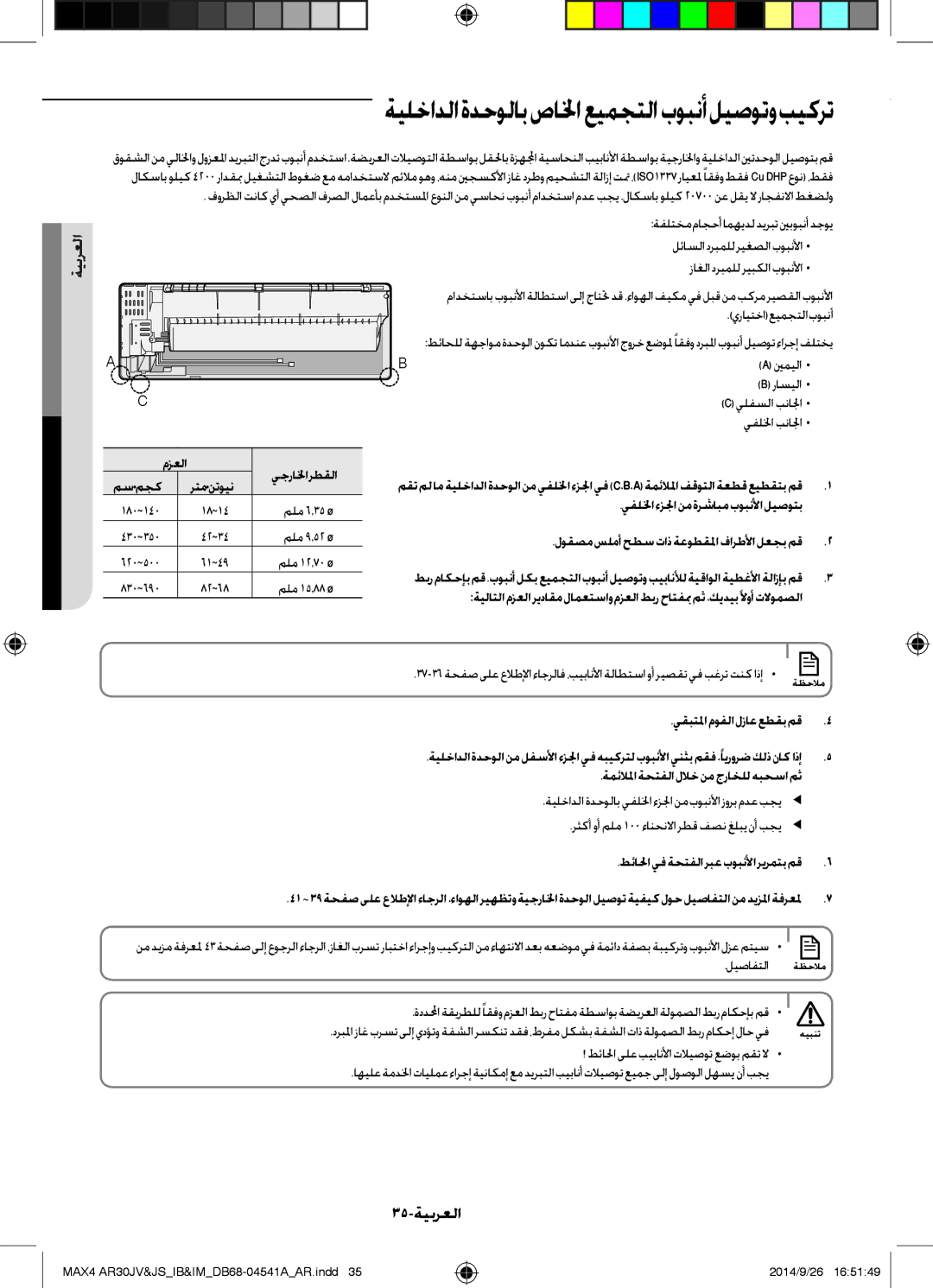 Samsung AR30JVFUCWKNMG manual ةيلخادلاةدحولابصالخاعيمجتلابوبنأليصوتوبيكرت, 35-ةيبرعلا, مسمجك رتمنتوين 