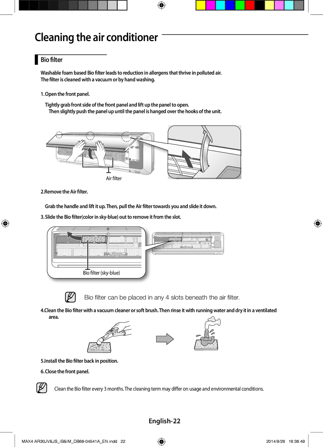 Samsung AR30JVFUCWKNMG manual English-22, Bio filter sky-blue 