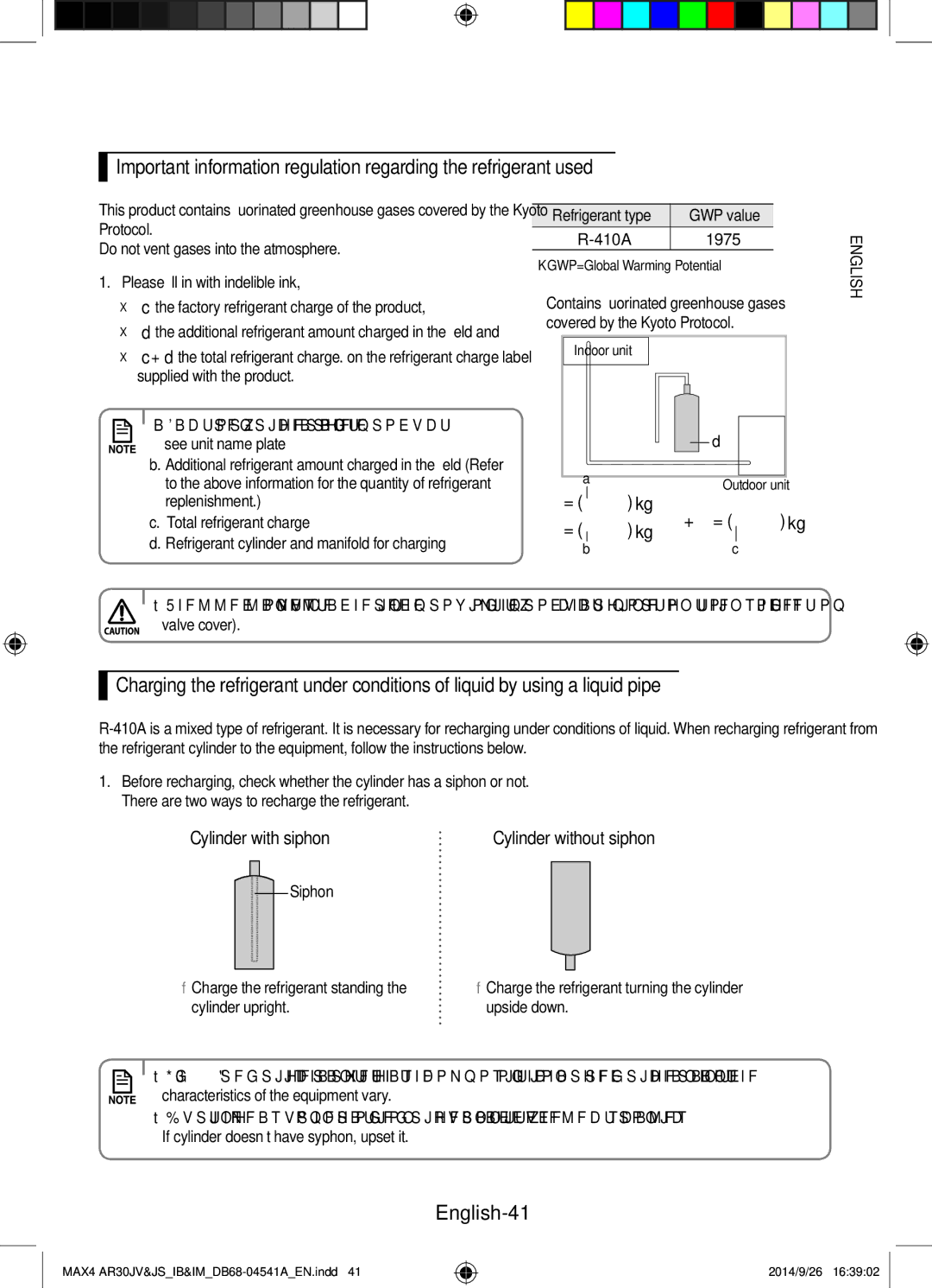 Samsung AR30JVFUCWKNMG English-41, Please fill in with indelible ink,  the factory refrigerant charge of the product 