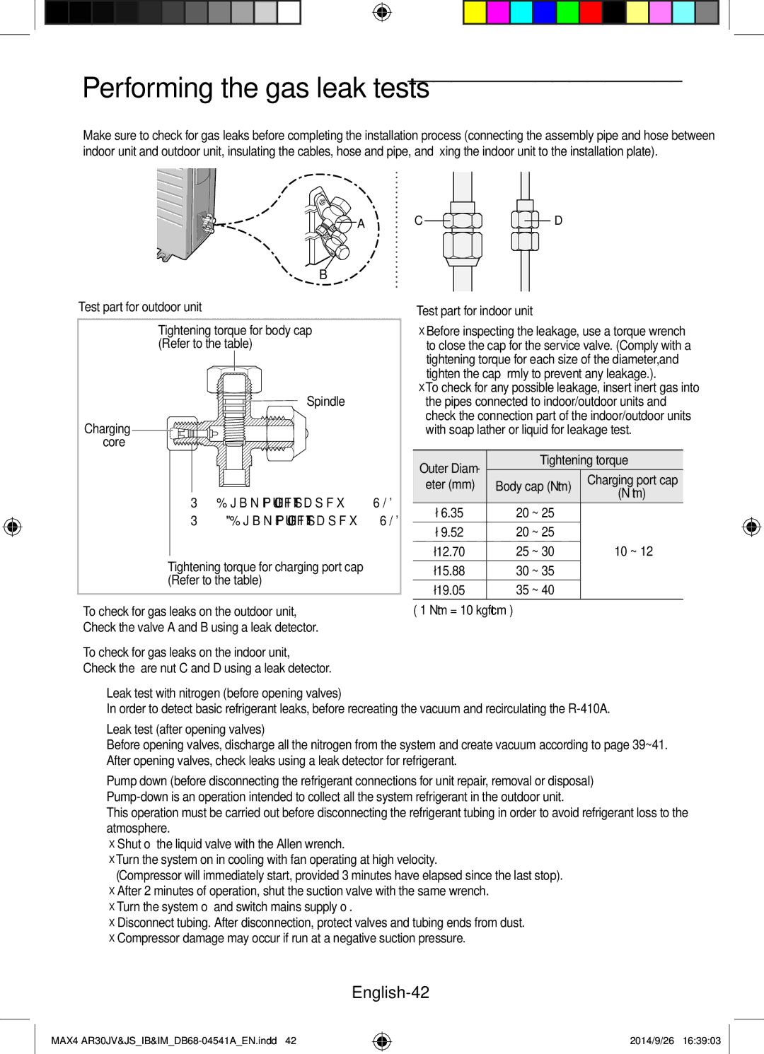 Samsung AR30JVFUCWKNMG manual Performing the gas leak tests, English-42 