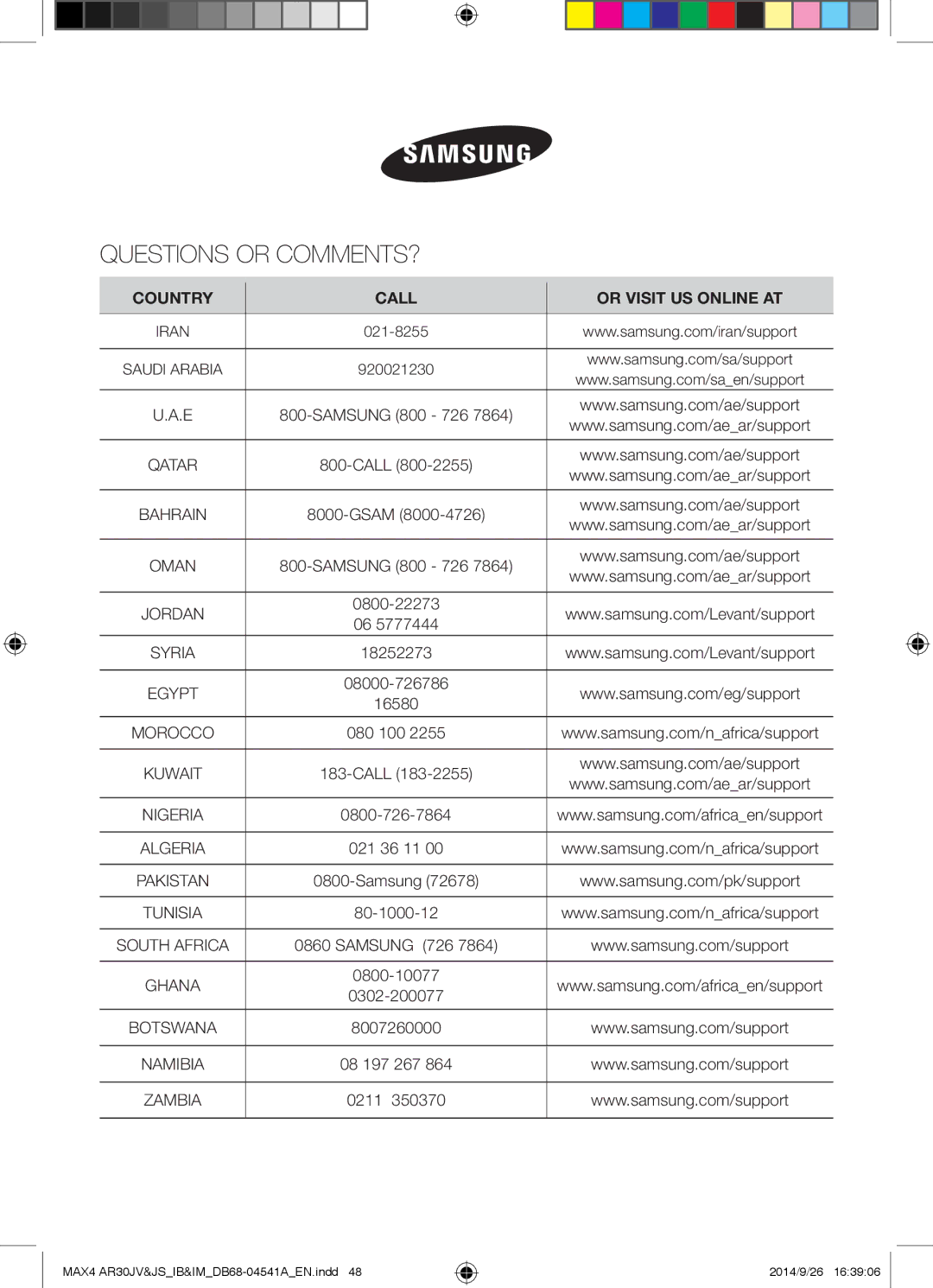 Samsung AR30JVFUCWKNMG manual Questions or COMMENTS?, 0211 