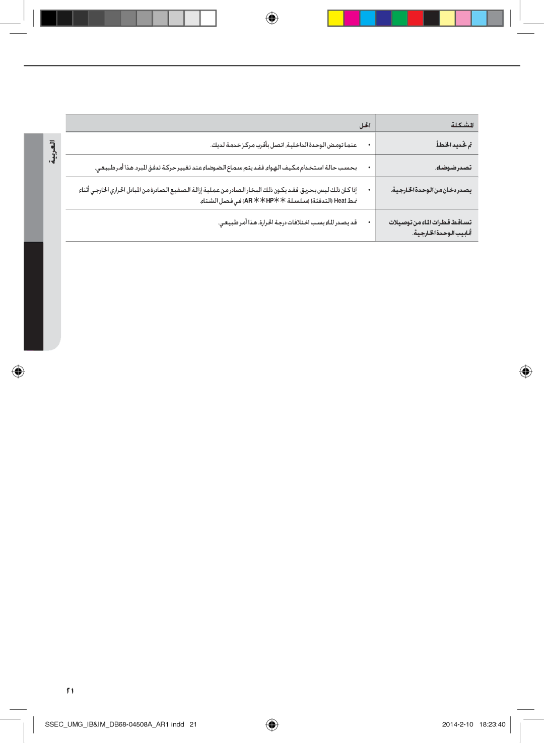 Samsung AR30HPFUAWKNMG, AR36HCFUAWKNMG, AR36HPFUAWKNMG manual أطلخا ديدتح تم, ءاضوضردصت, ةيجرالخا ةدحولا نم ناخد ردصي 