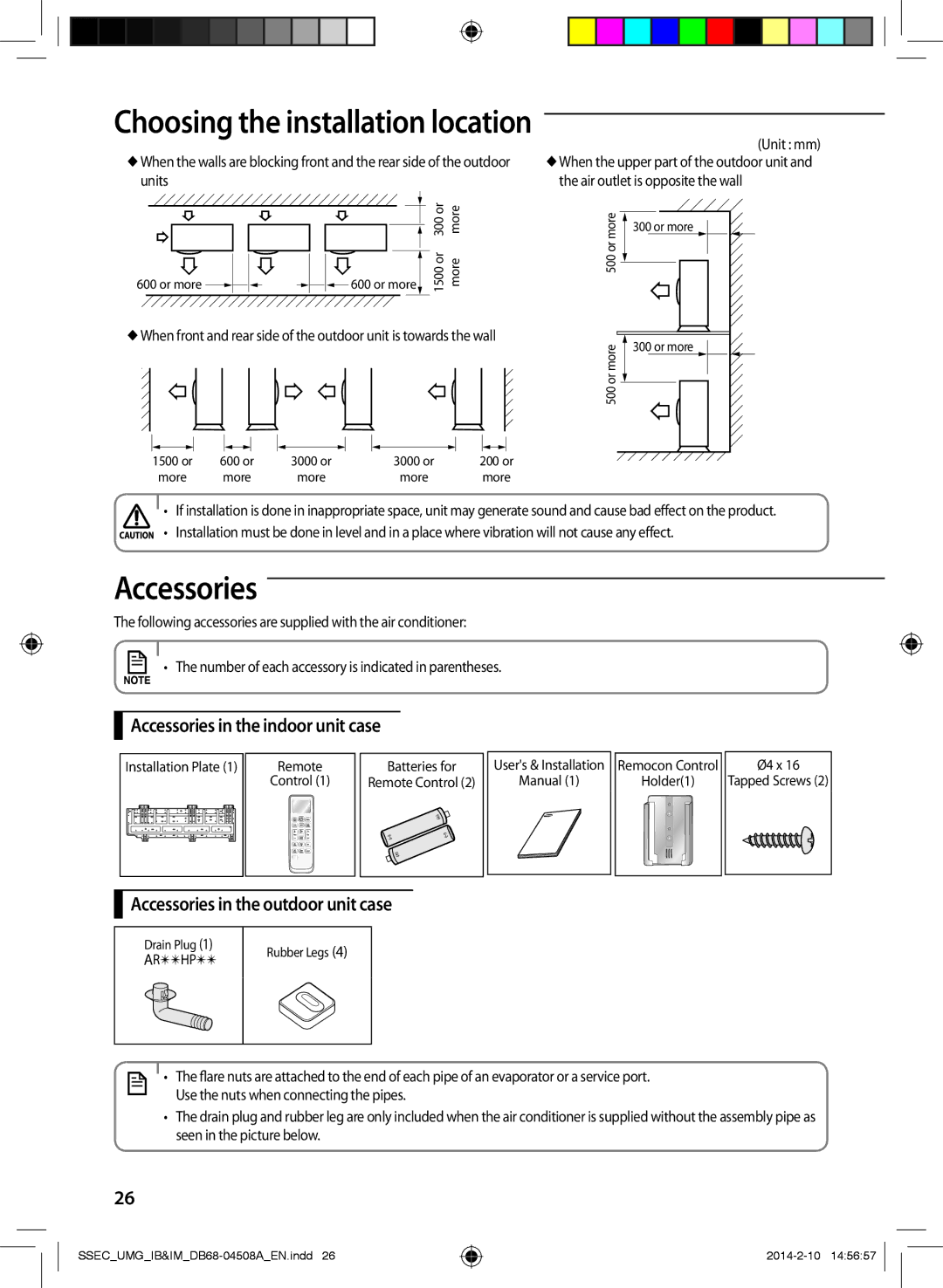 Samsung AR36HPFUAWKNMG, AR36HCFUAWKNMG manual Accessories in the indoor unit case, Accessories in the outdoor unit case 