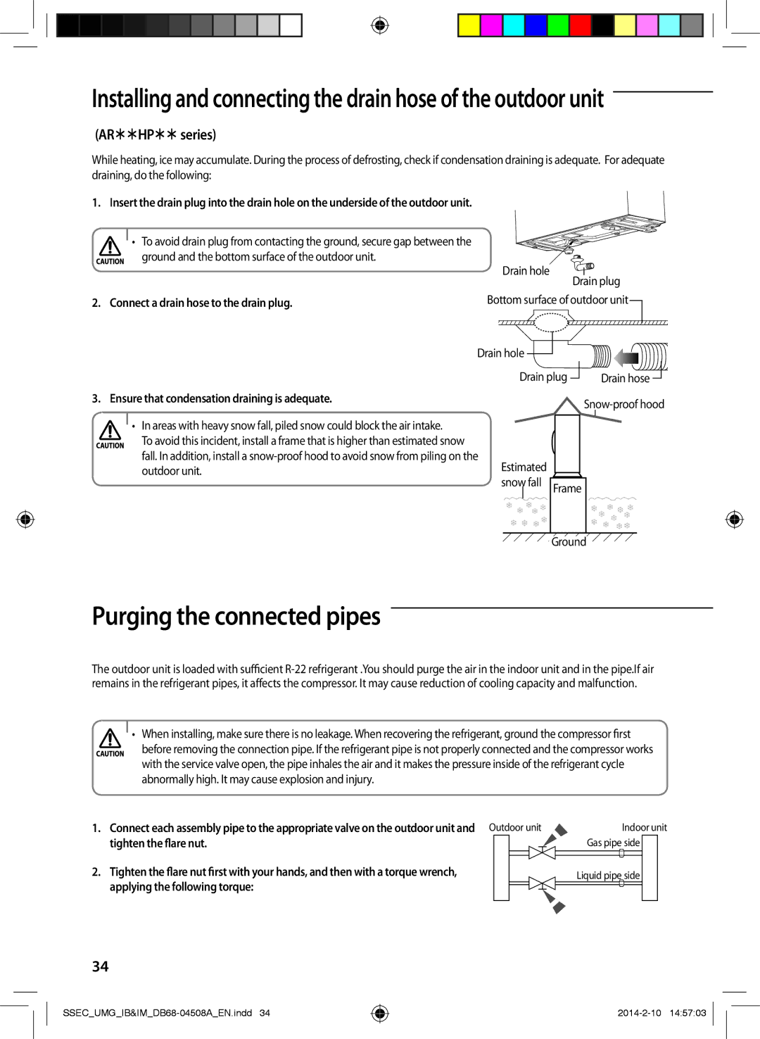 Samsung AR36HPFUAWKNMG, AR36HCFUAWKNMG, AR30HPFUAWKNMG, AR30HCFUAWKNMG manual Purging the connected pipes, ARHPseries 