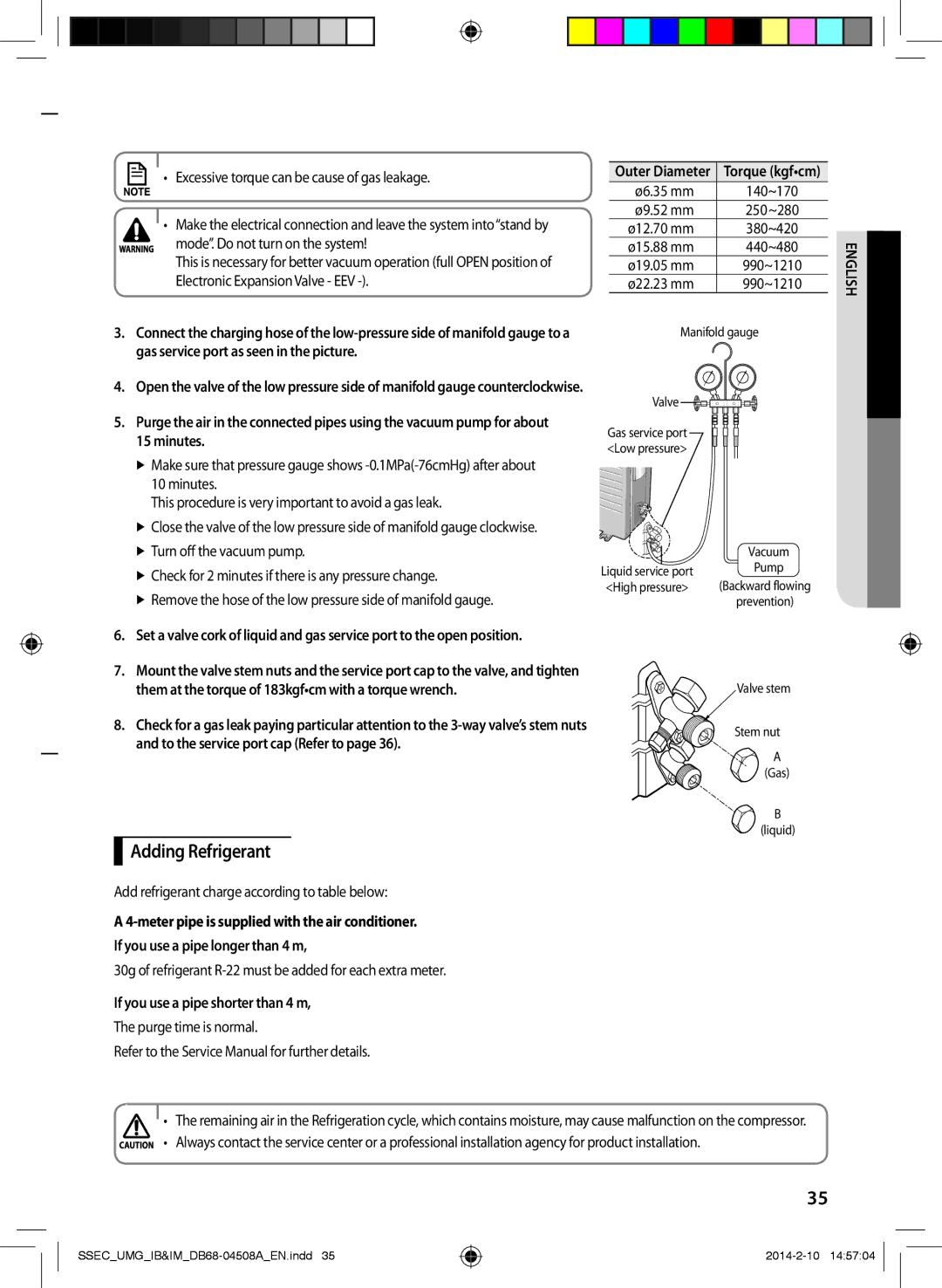 Samsung AR30HCFUAWKNMG manual Adding Refrigerant, Add refrigerant charge according to table below, Purge time is normal 