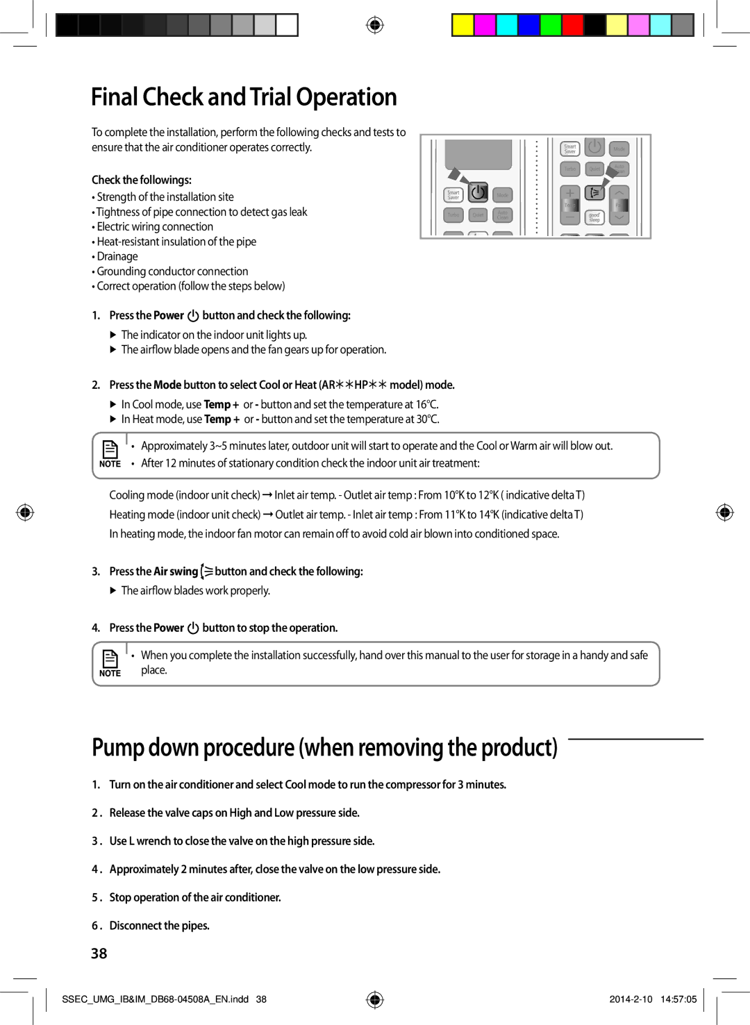 Samsung AR36HPFUAWKNMG, AR36HCFUAWKNMG, AR30HPFUAWKNMG manual FinalAA Check and Trial Operation, Check the followings 