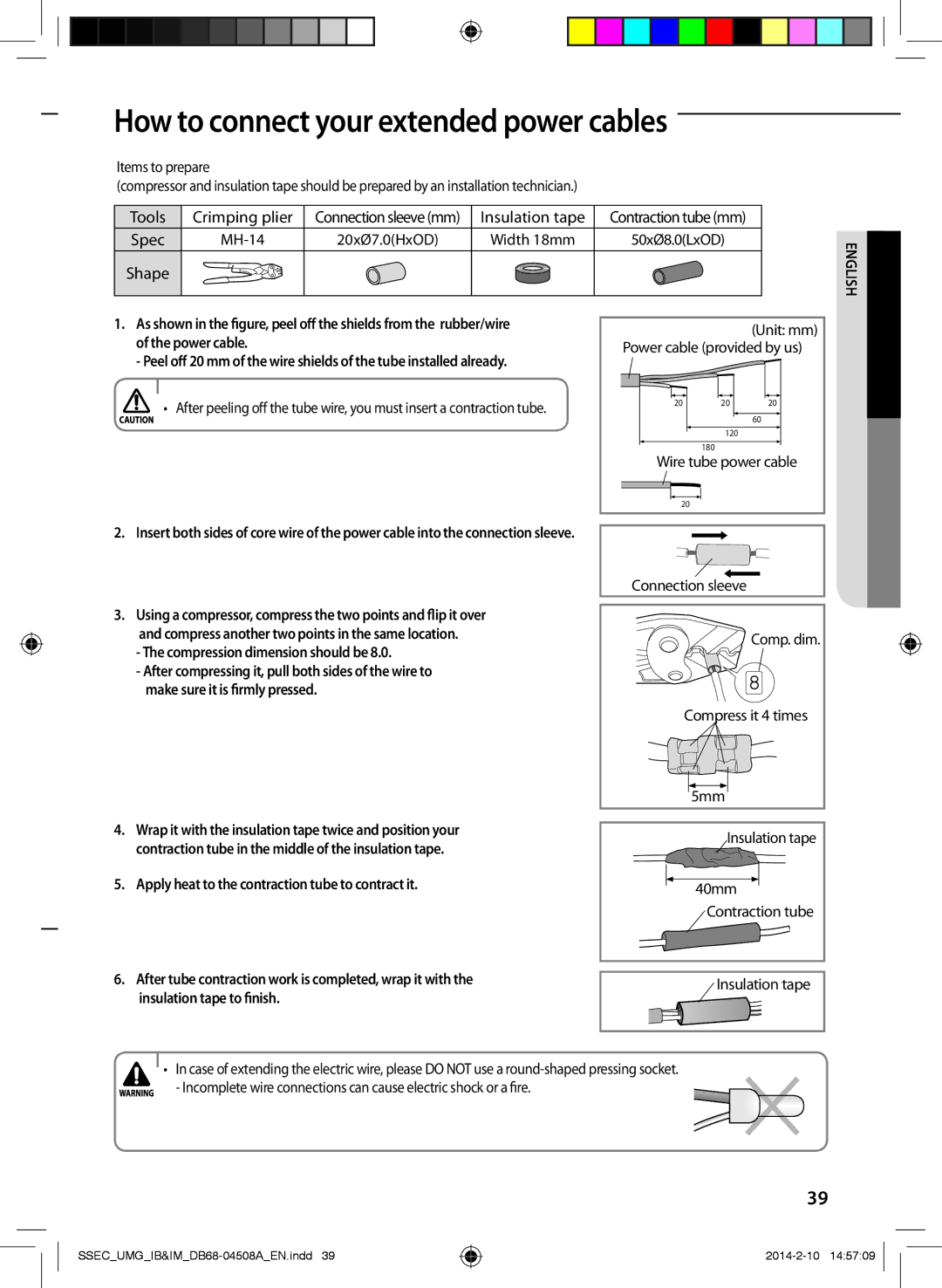 Samsung AR30HCFUAWKNMG, AR36HCFUAWKNMG manual Apply heat to the contraction tube to contract it, Insulation tape to finish 