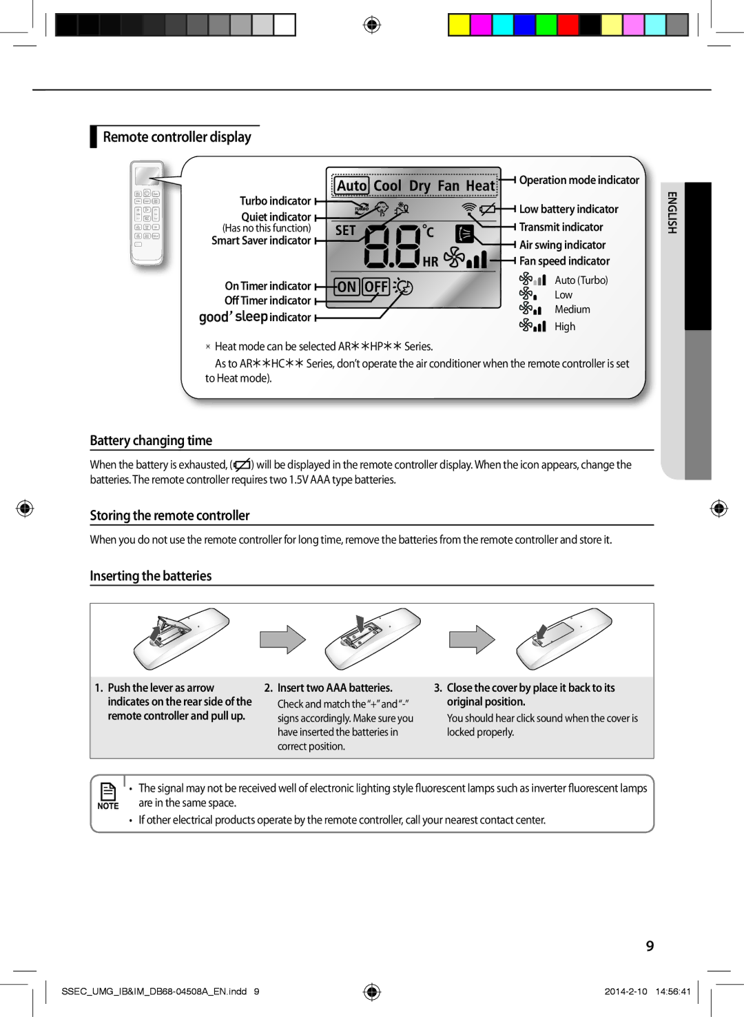 Samsung AR30HPFUAWKNMG, AR36HCFUAWKNMG Remote controller display, Battery changing time, Storing the remote controller 