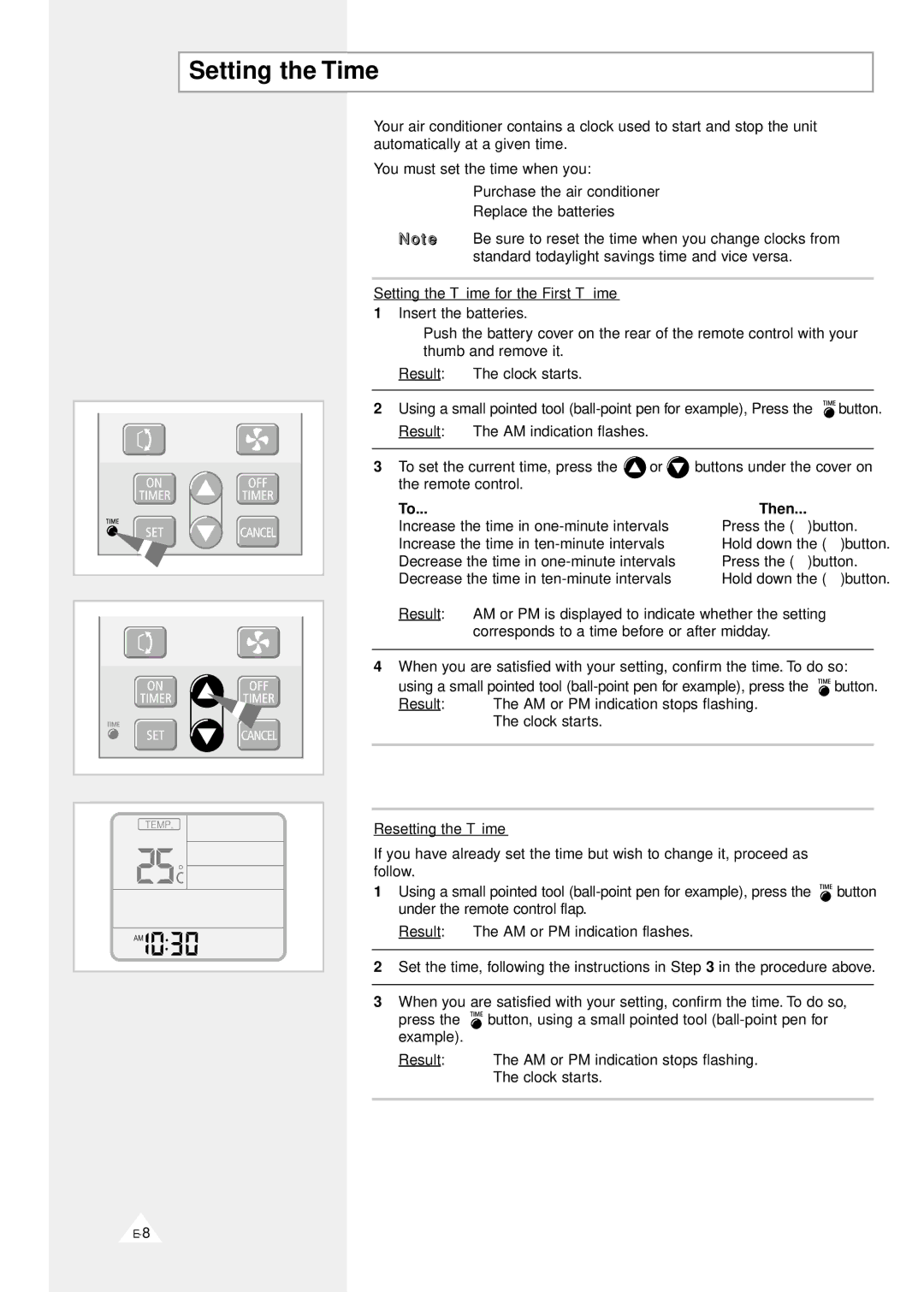 Samsung AS121VE/D, AS090VE/D, AS091VE/D, AS09A1(A2)VE/B, AS09D1(D2)VD, AS09A1(A2)VA Setting the Time for the First Time 