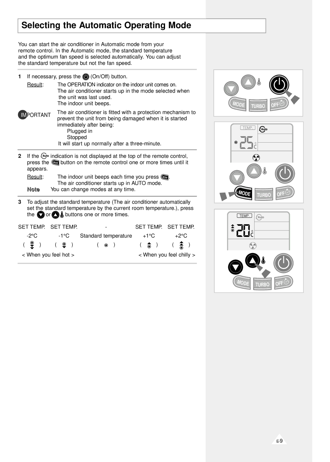 Samsung AS120VE/D, AS090VE/D, AS091VE/D, AS09A1(A2)VE/B, AS09D1(D2)VD, AS09A1(A2)VA Selecting the Automatic Operating Mode 