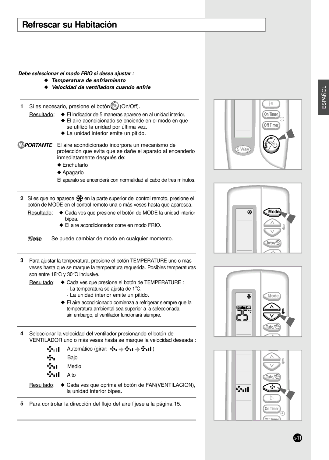 Samsung AST24A2RB/XAP, AS09A6ME/AFR, AST24A2RB/OMI, AS12A6ME/AFR manual Refrescar su Habitación 