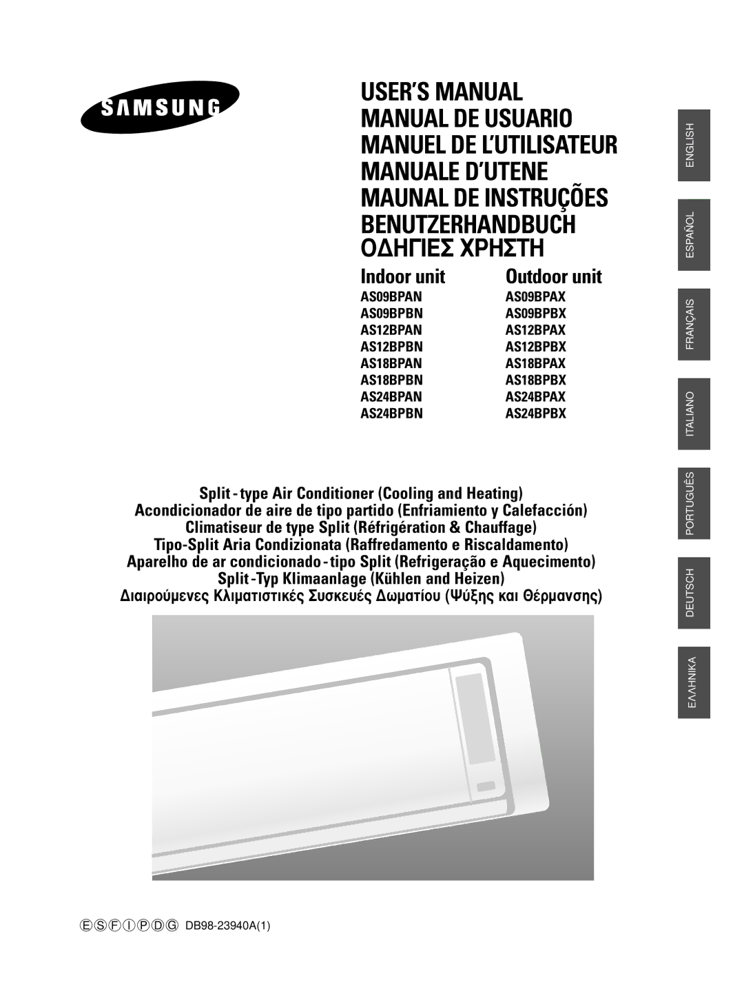 Samsung AS09BPAX, AS09BPAN, AS18BPAN, AS18BPAX manual Benutzerhandbuch √¢∏π∂ Ãƒ∏∆∏ Indoor unit 