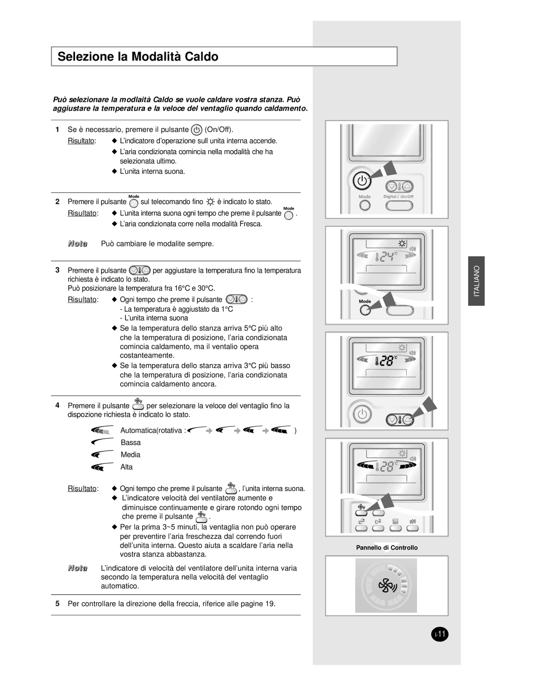 Samsung AS18BPAX, AS09BPAN, AS24BPAX, AS24BPAN, AS12BPAN, AS18BPAN manual Selezione la Modalità Caldo 