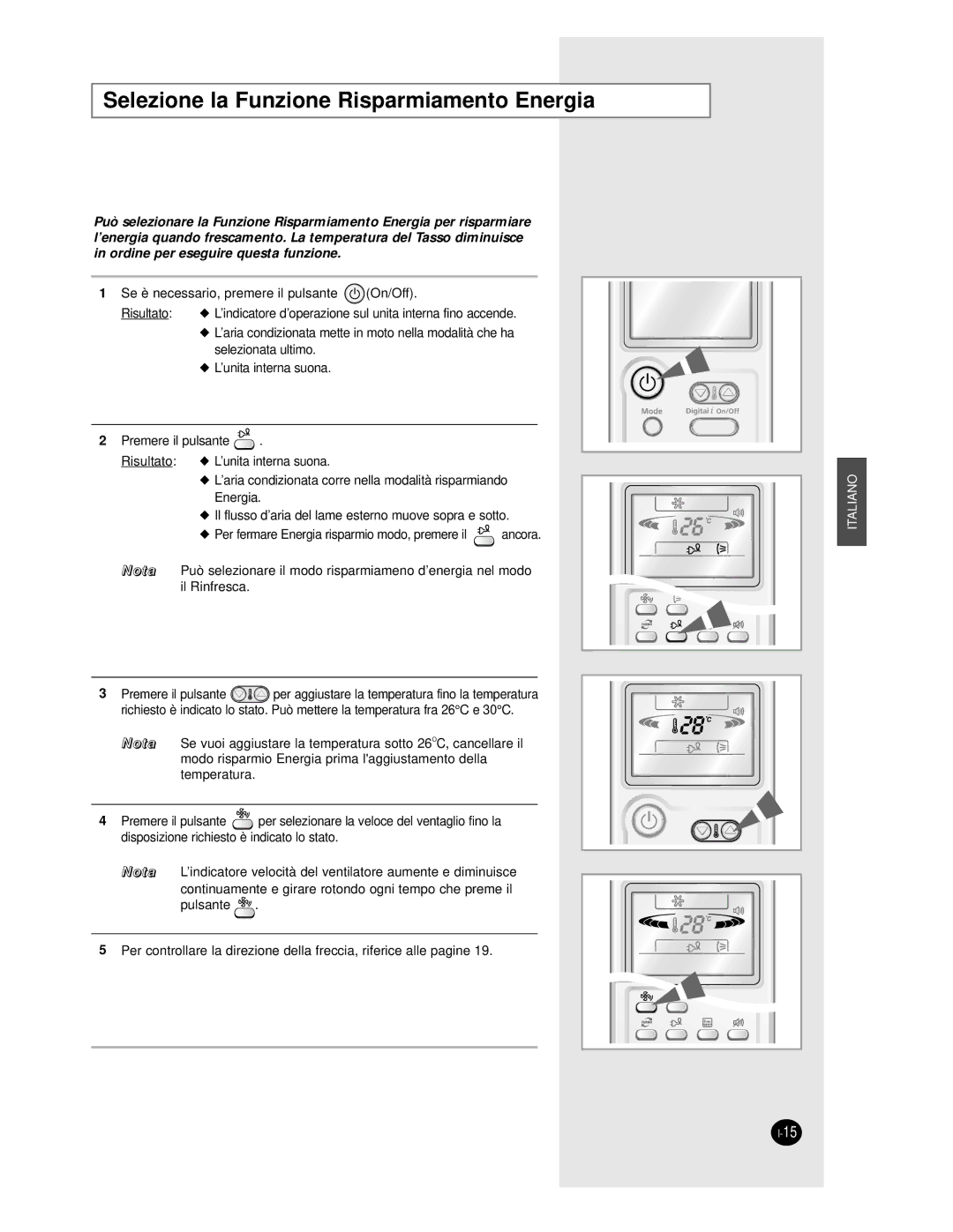 Samsung AS12BPAN, AS09BPAN, AS24BPAX, AS24BPAN, AS18BPAN, AS18BPAX manual Selezione la Funzione Risparmiamento Energia 