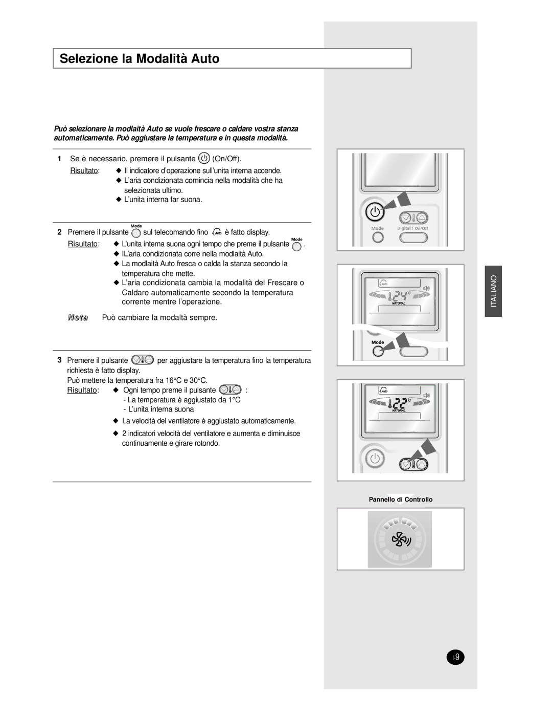 Samsung AS12BPAN, AS09BPAN, AS24BPAX, AS24BPAN, AS18BPAN, AS18BPAX manual Selezione la Modalità Auto 