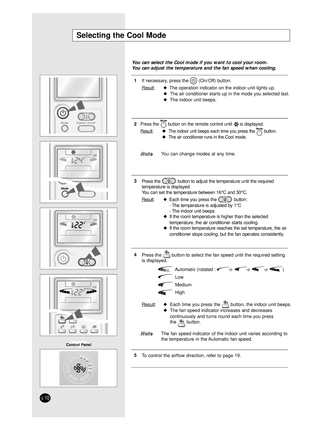 Samsung AS18BPAN, AS09BPAN, AS24BPAX, AS24BPAN, AS12BPAN, AS18BPAX manual Selecting the Cool Mode 