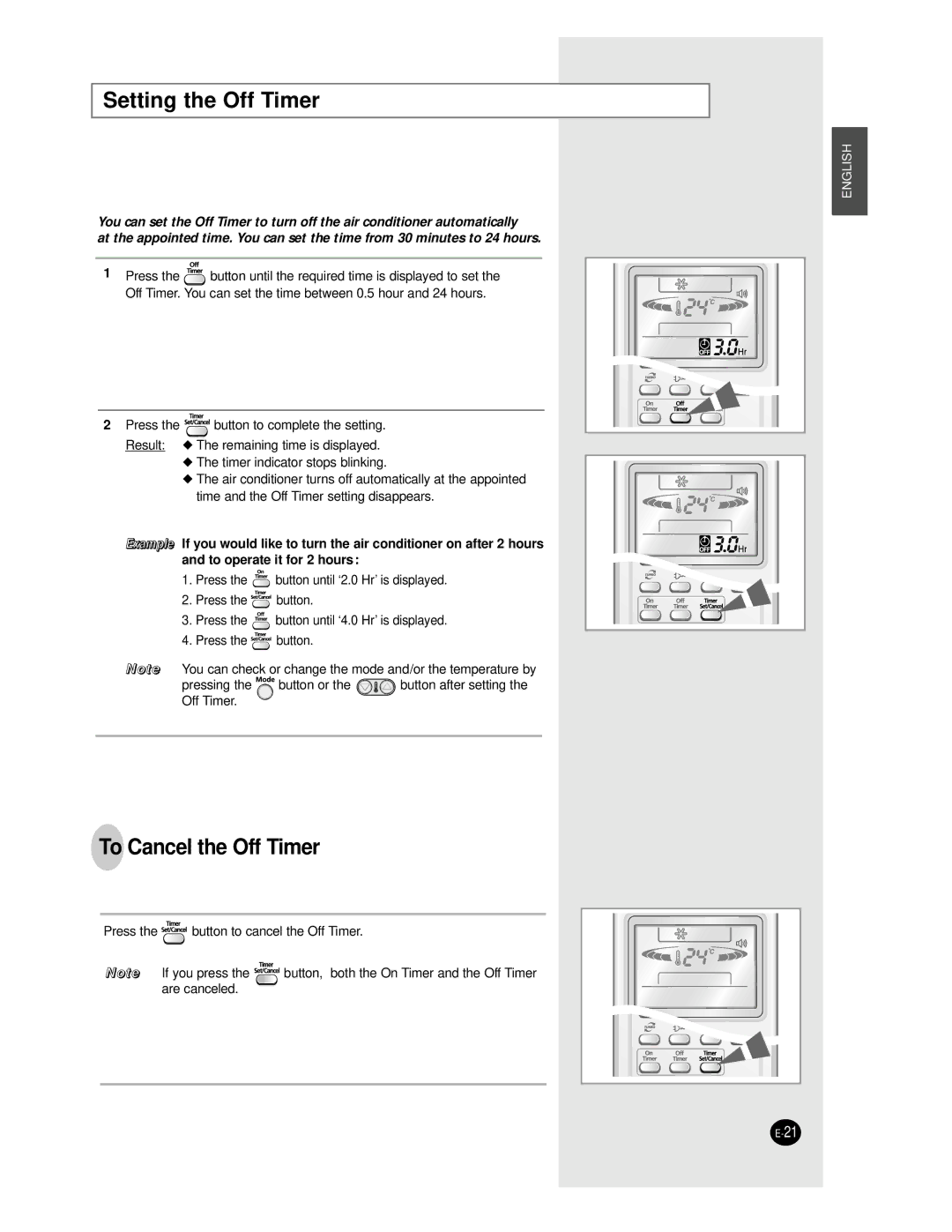 Samsung AS12BPAN, AS09BPAN, AS24BPAX, AS24BPAN, AS18BPAN, AS18BPAX manual Setting the Off Timer, To Cancel the Off Timer 