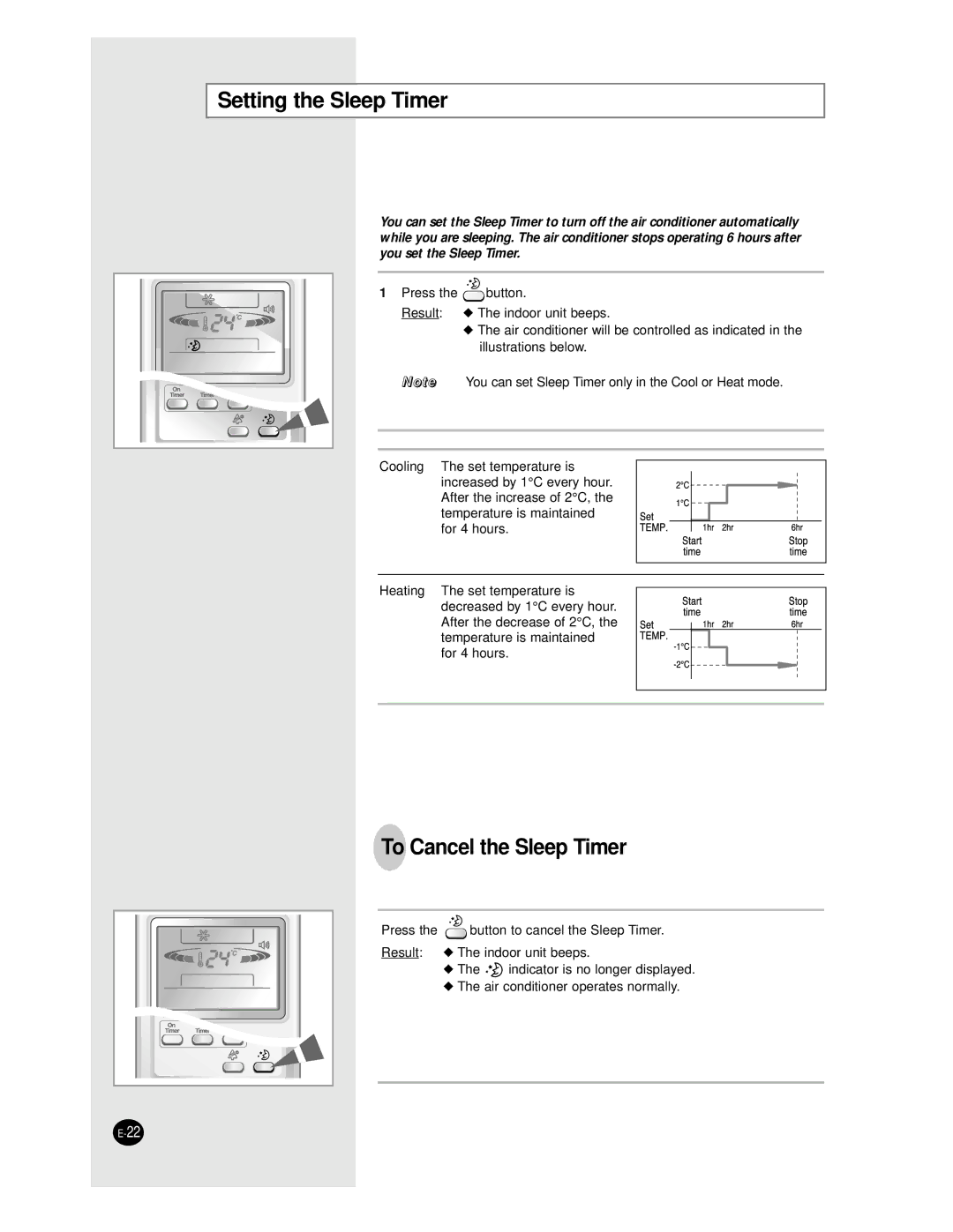 Samsung AS18BPAN, AS09BPAN, AS24BPAX, AS24BPAN, AS12BPAN, AS18BPAX manual Setting the Sleep Timer, To Cancel the Sleep Timer 