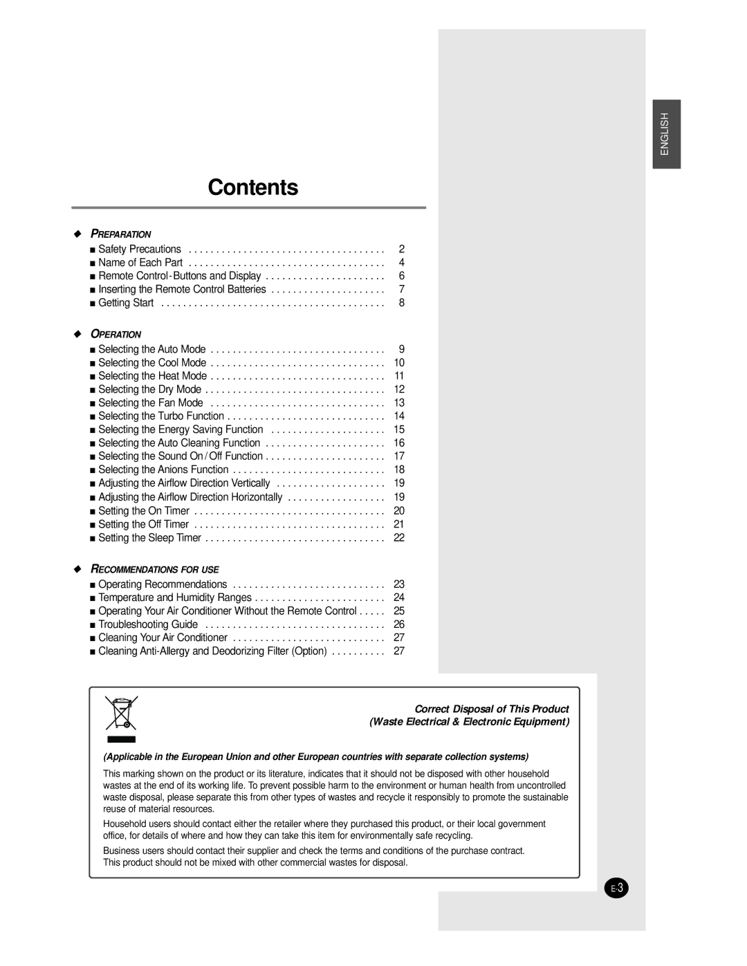 Samsung AS12BPAN, AS09BPAN, AS24BPAX, AS24BPAN, AS18BPAN, AS18BPAX manual Contents 