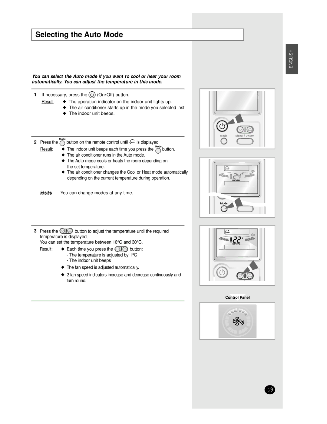 Samsung AS12BPAN, AS09BPAN, AS24BPAX, AS24BPAN, AS18BPAN, AS18BPAX manual Selecting the Auto Mode 