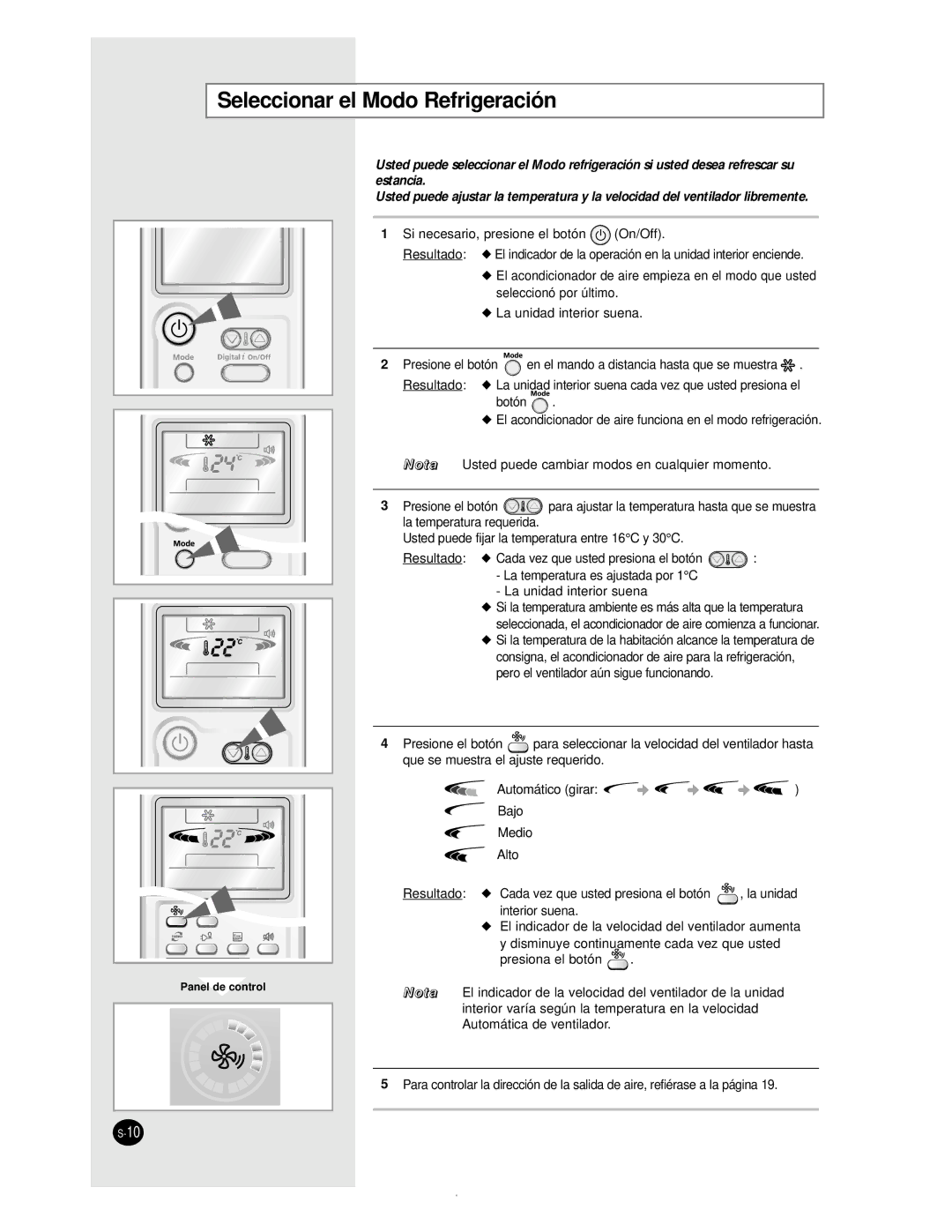 Samsung AS18BPAN, AS09BPAN, AS24BPAX, AS24BPAN, AS12BPAN, AS18BPAX manual Seleccionar el Modo Refrigeración 