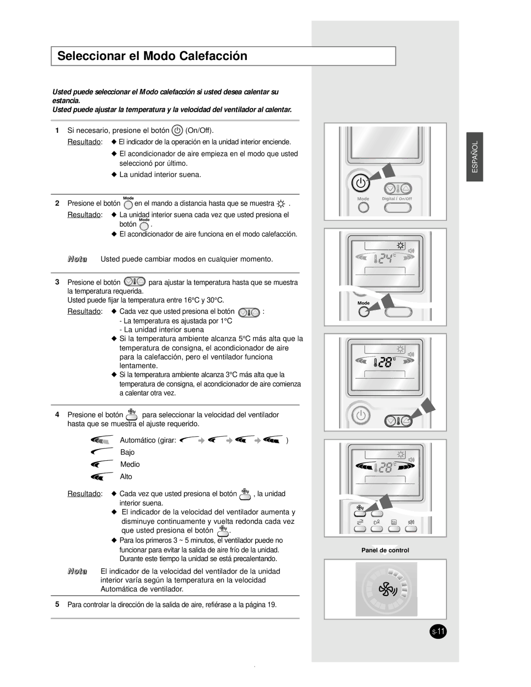 Samsung AS18BPAX, AS09BPAN, AS24BPAX, AS24BPAN, AS12BPAN, AS18BPAN manual Seleccionar el Modo Calefacción 