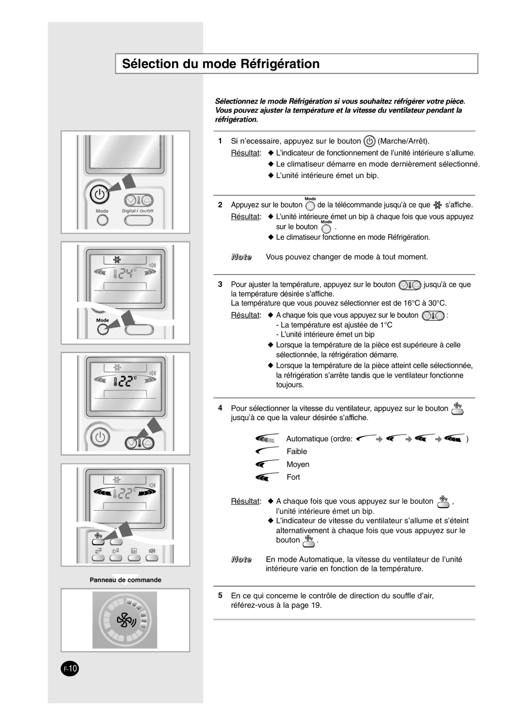 Samsung AS24BPAN, AS09BPAN, AS24BPAX, AS12BPAX, AS12BPAN, AS09BPAX, AS18BPAN, AS18BPAX manual Sélection du mode Réfrigération 