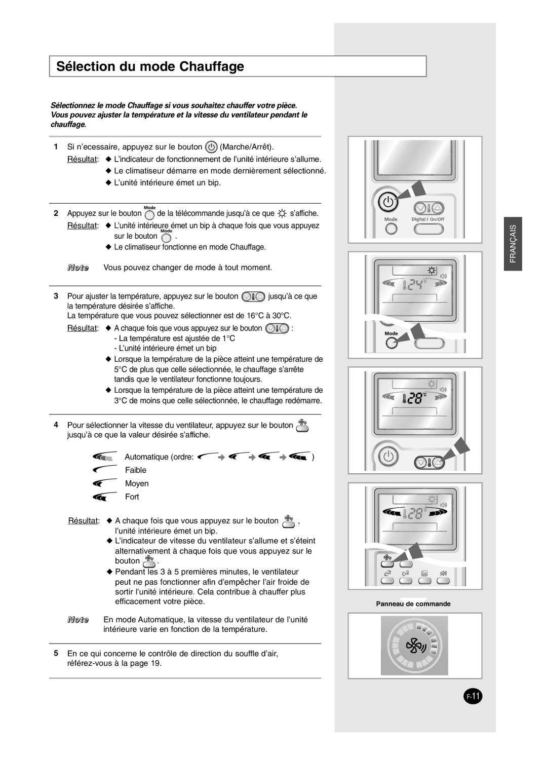 Samsung AS12BPAX, AS09BPAN, AS24BPAX, AS24BPAN, AS12BPAN, AS09BPAX, AS18BPAN, AS18BPAX manual Sélection du mode Chauffage 