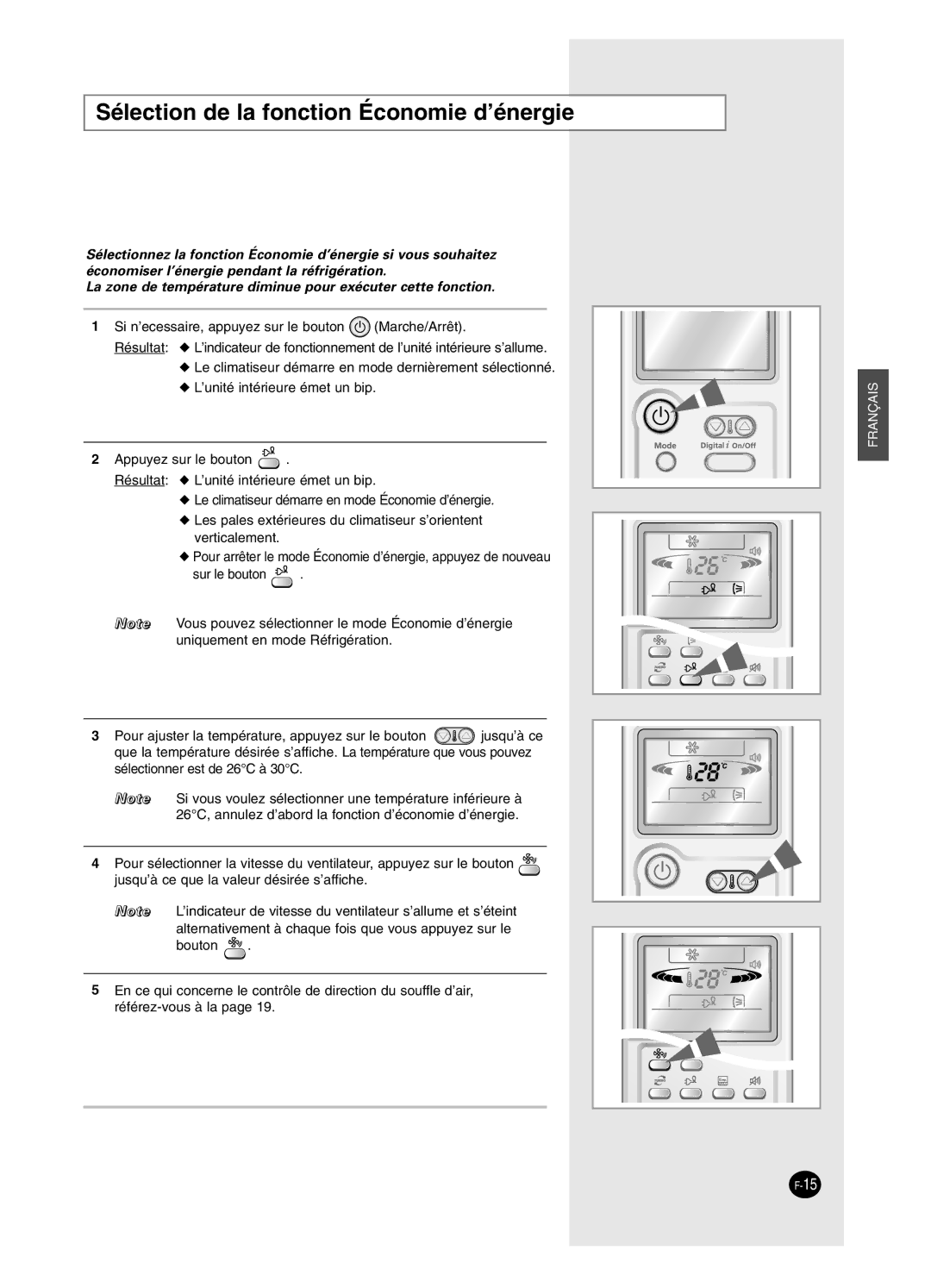 Samsung AS18BPAX, AS09BPAN, AS24BPAX, AS24BPAN, AS12BPAX, AS12BPAN, AS09BPAX manual Sélection de la fonction Économie d’énergie 