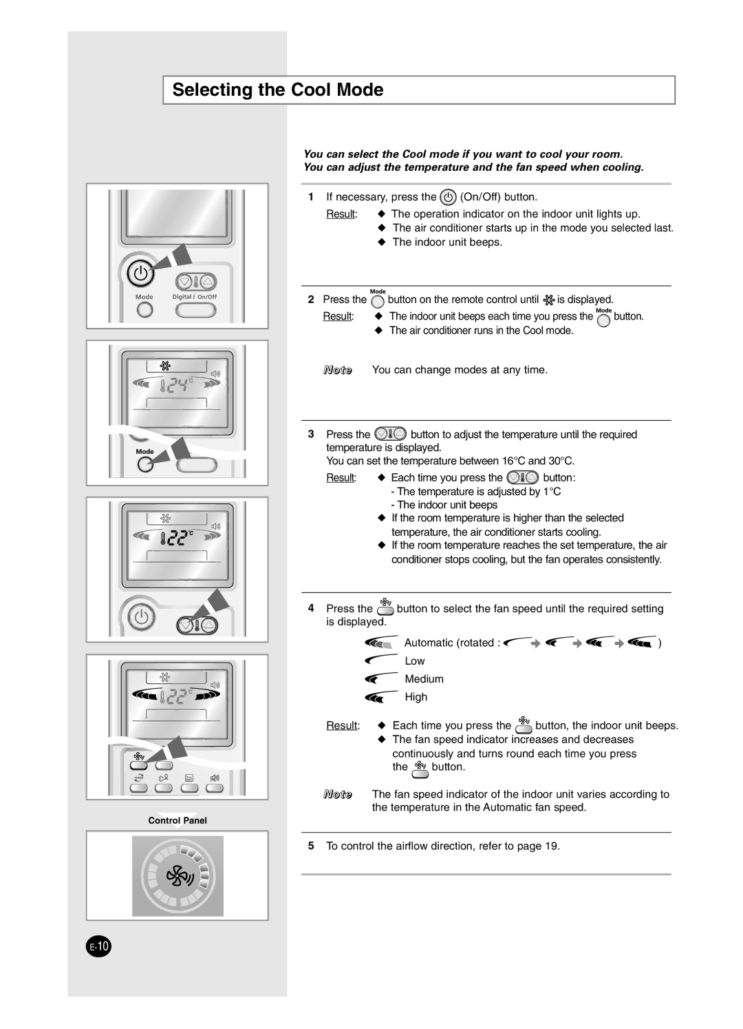 Samsung AS24BPAN, AS09BPAN, AS24BPAX, AS12BPAX, AS12BPAN, AS09BPAX, AS18BPAN, AS18BPAX manual Selecting the Cool Mode 