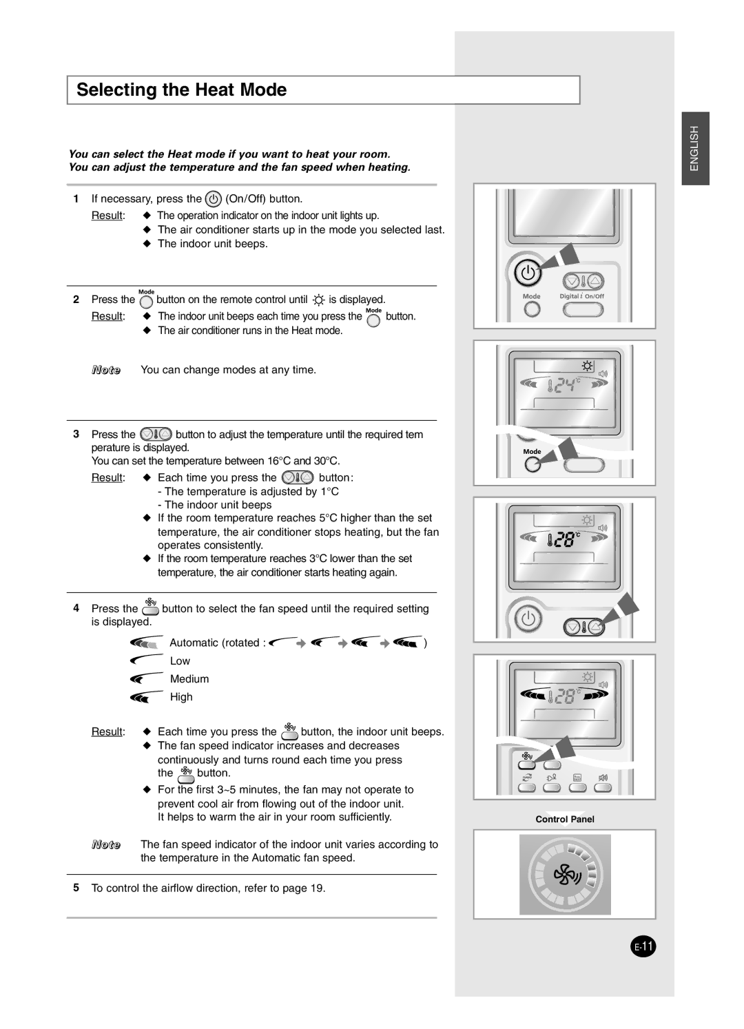 Samsung AS12BPAX, AS09BPAN, AS24BPAX, AS24BPAN, AS12BPAN, AS09BPAX, AS18BPAN, AS18BPAX manual Selecting the Heat Mode 