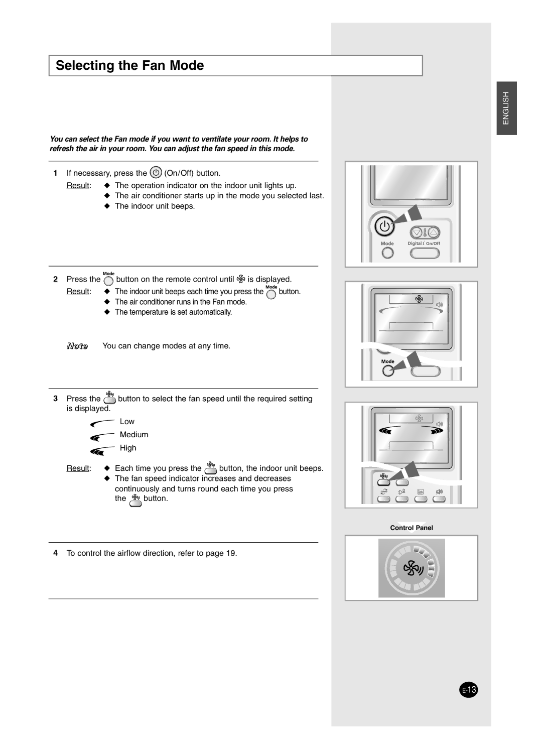 Samsung AS09BPAX, AS09BPAN, AS24BPAX, AS24BPAN, AS12BPAX, AS12BPAN, AS18BPAN, AS18BPAX manual Selecting the Fan Mode 