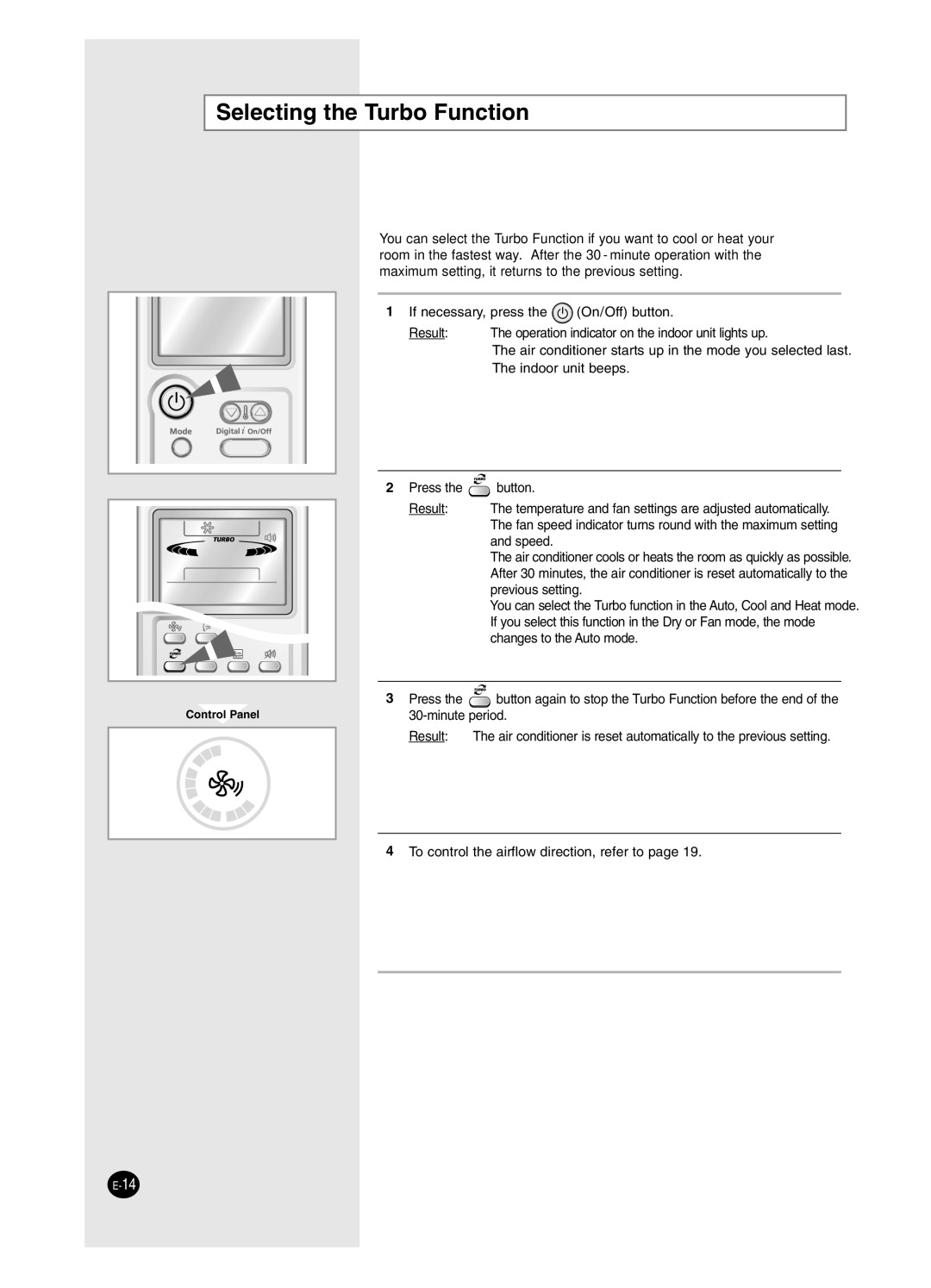 Samsung AS18BPAN, AS09BPAN, AS24BPAX, AS24BPAN, AS12BPAX, AS12BPAN, AS09BPAX, AS18BPAX manual Selecting the Turbo Function 