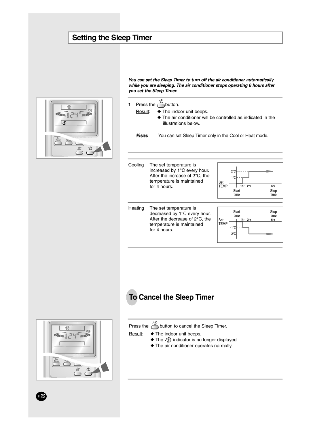 Samsung AS18BPAN, AS09BPAN, AS24BPAX, AS24BPAN, AS12BPAX, AS12BPAN, AS09BPAX Setting the Sleep Timer, To Cancel the Sleep Timer 